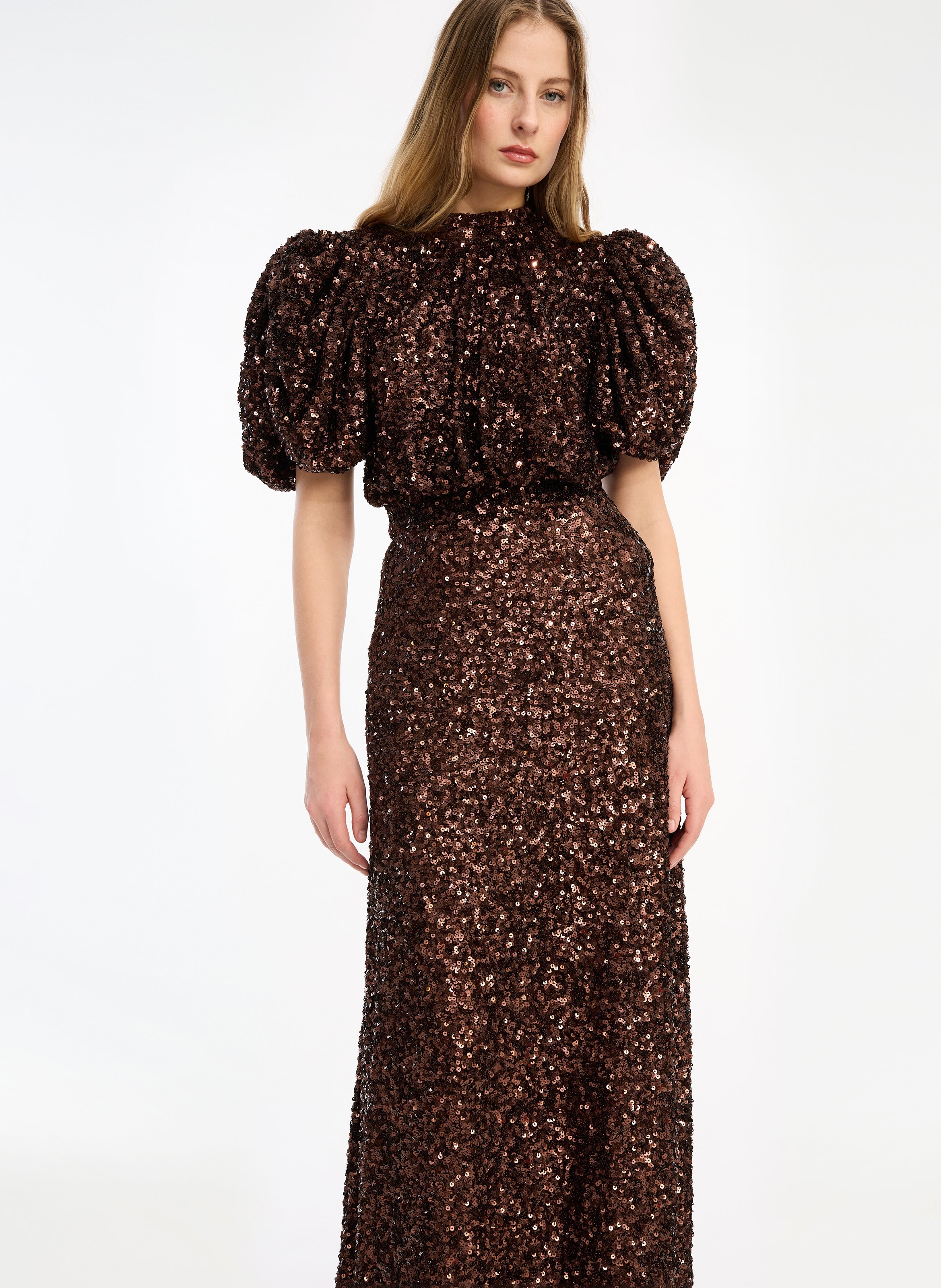 Long dress with sequins ROTATE Brown