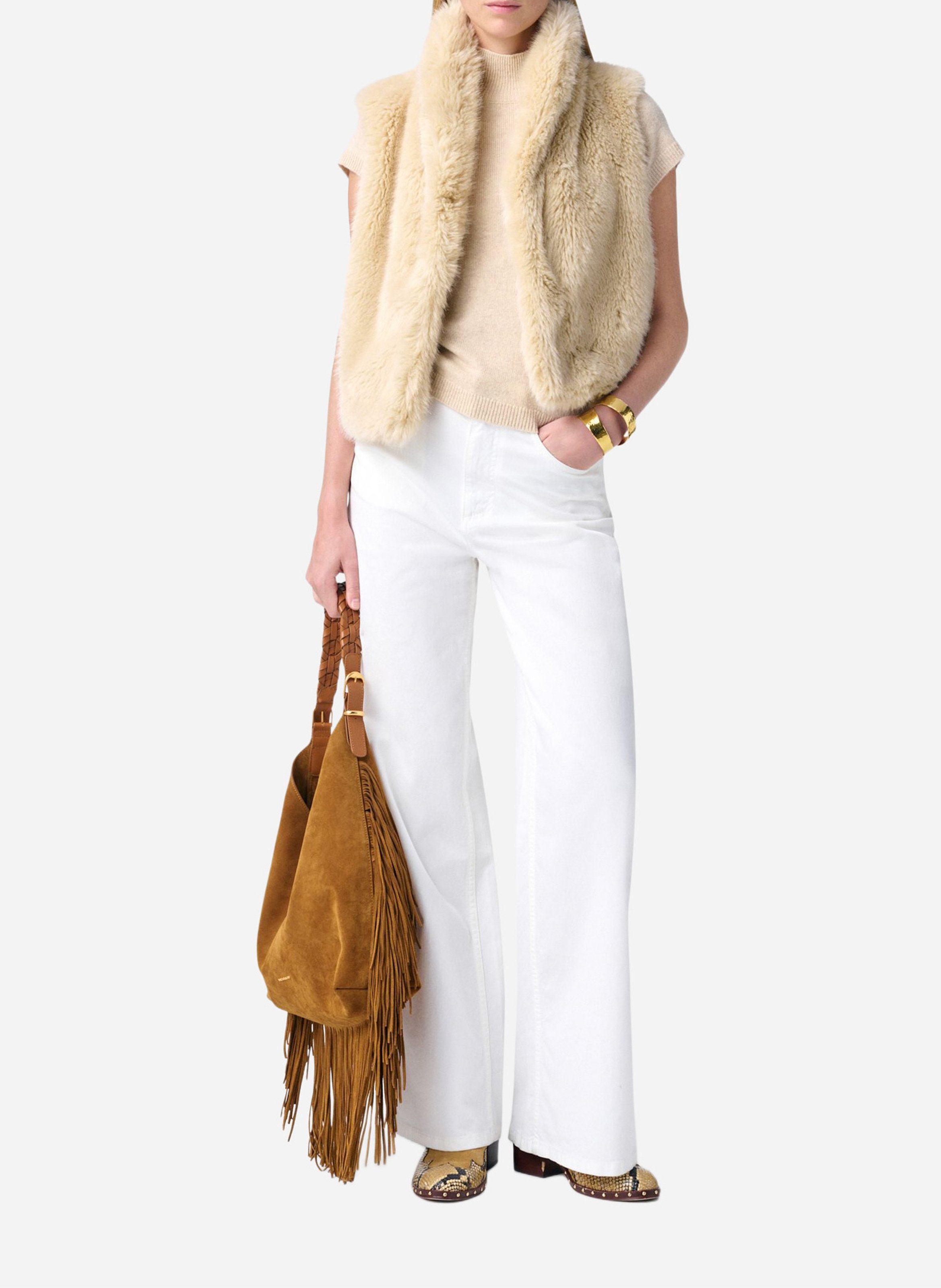 Straight jacket with high collar in faux fur VANESSA BRUNO Beige