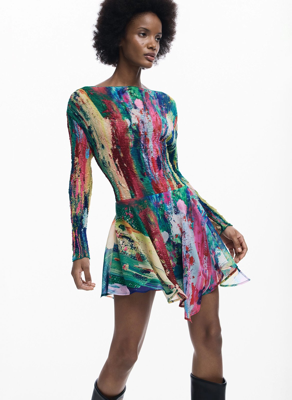 Bedrucktes Kurzkleid mit U-Boot-Ausschnitt DESIGUAL Mehrfarbig