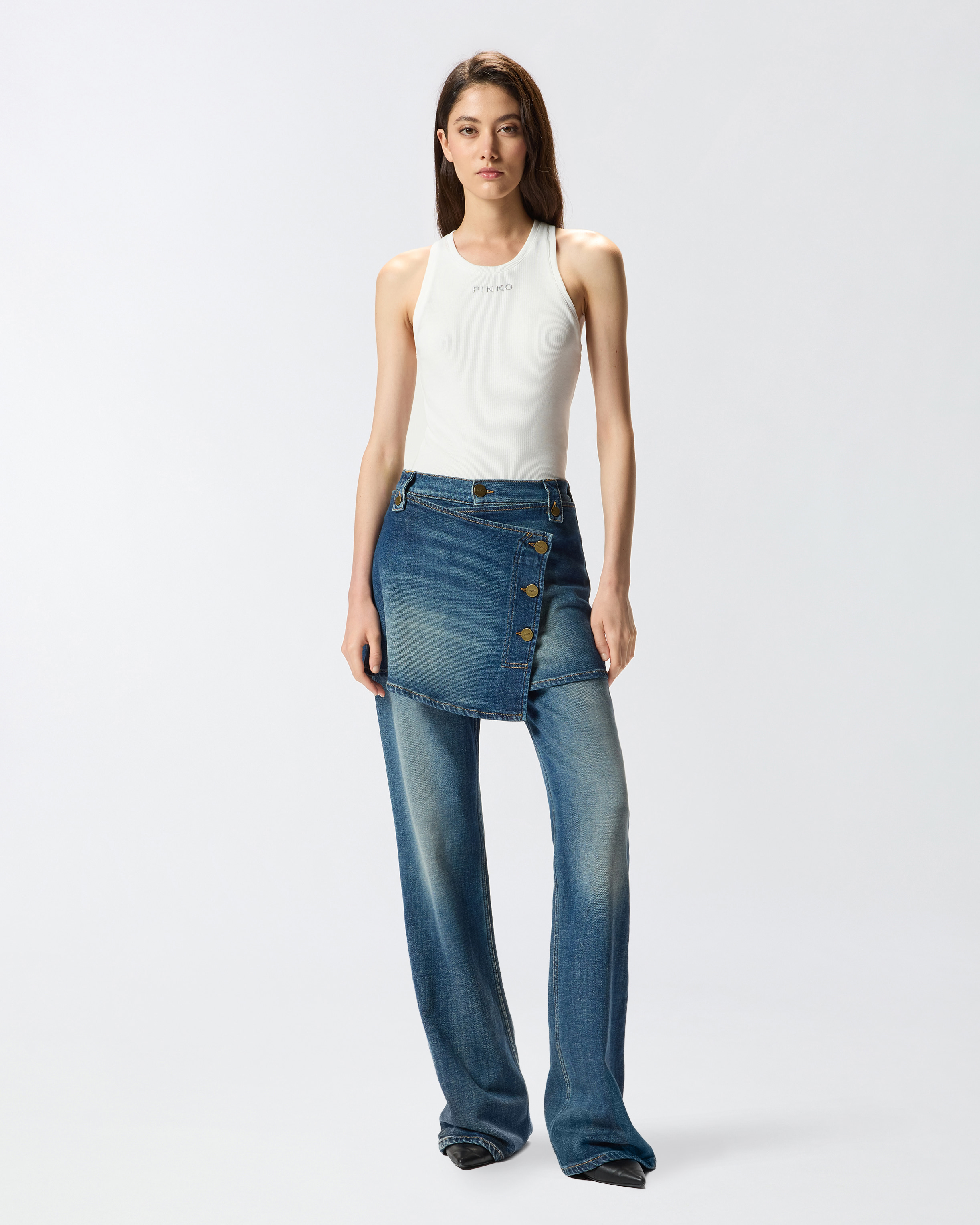 Flared jeans with removable mini skirt PINKO Blue