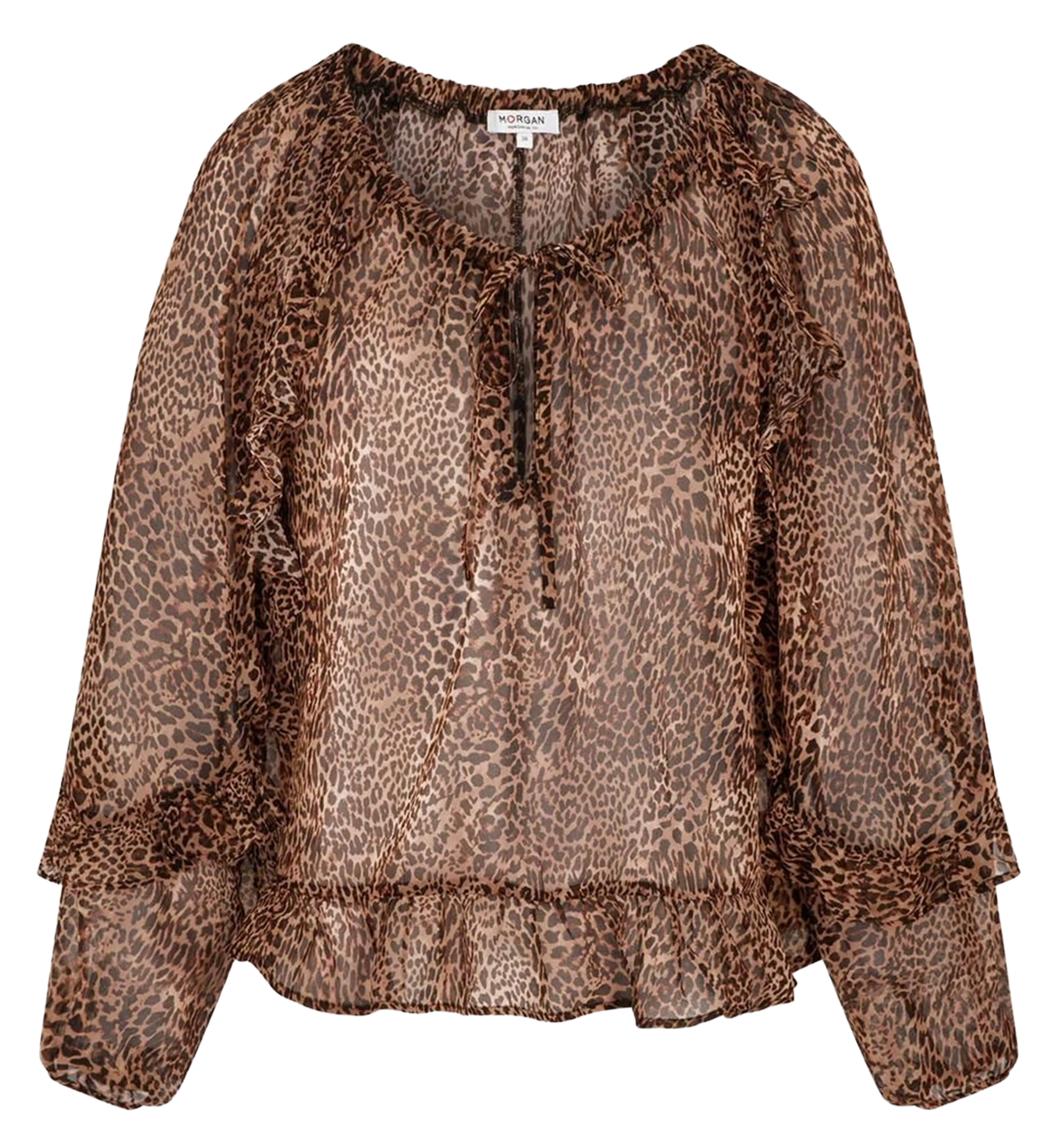 Flowy Leopard Print Ruffle Blouse MORGAN Multicolored