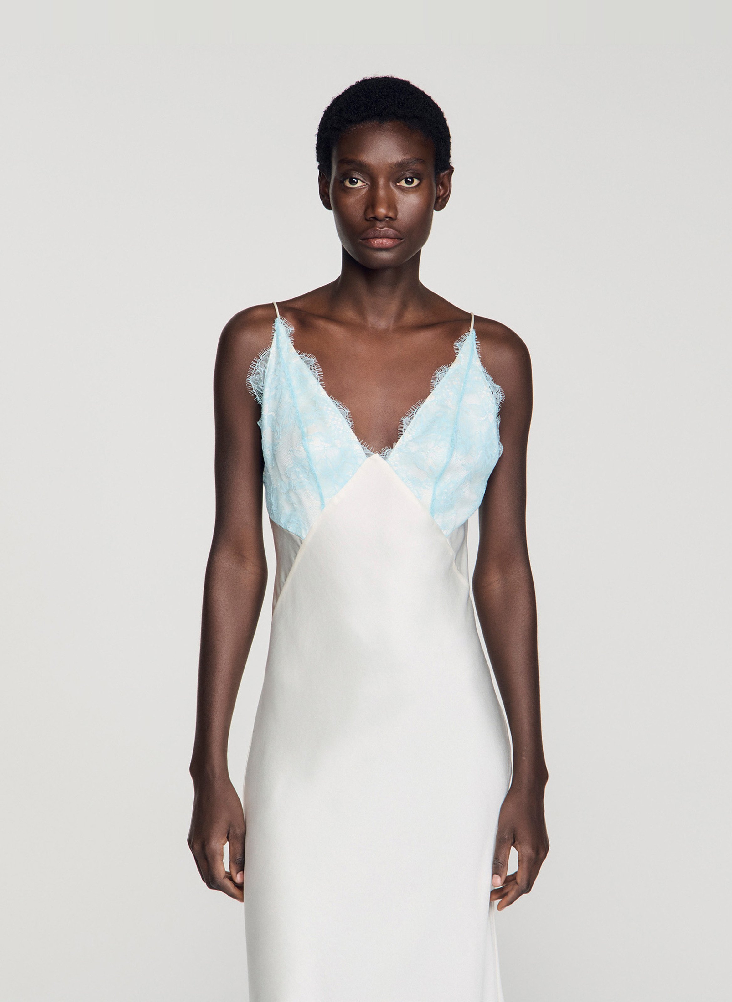 Long V-neck dress SANDRO Beige