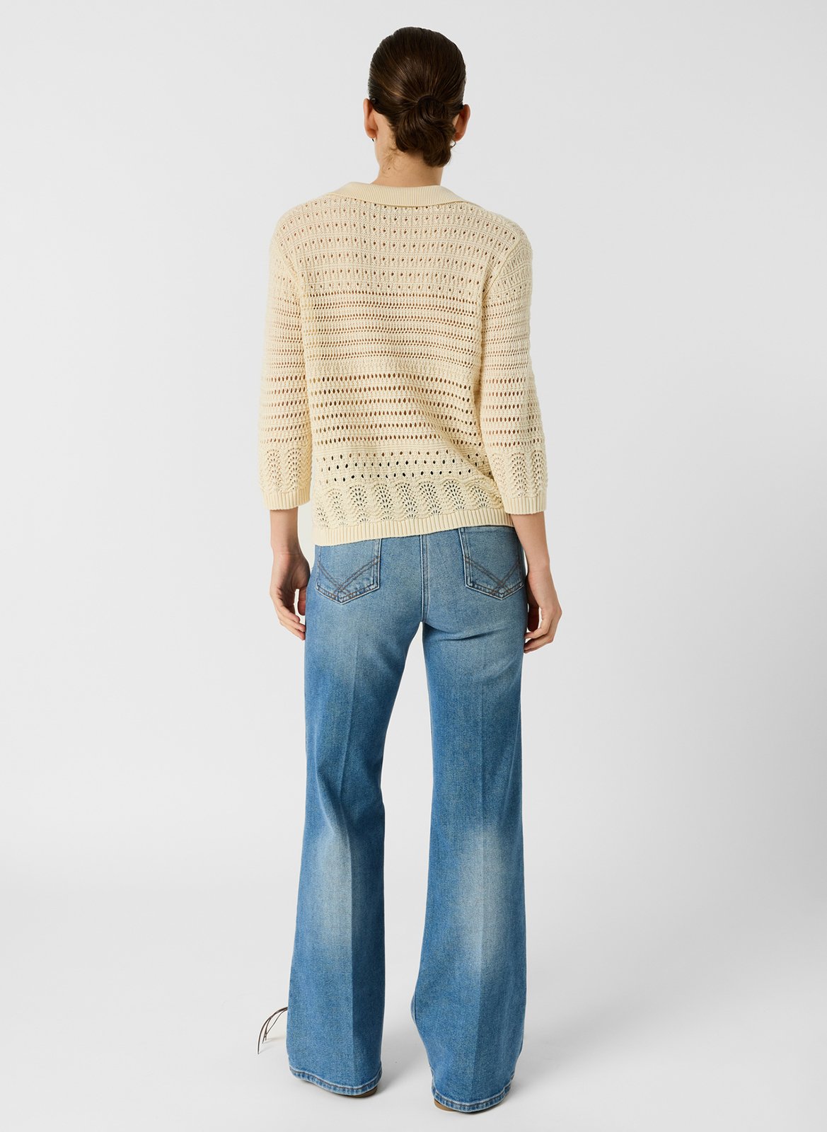 Pull droit col V en coton ajouré GERARD DAREL Beige