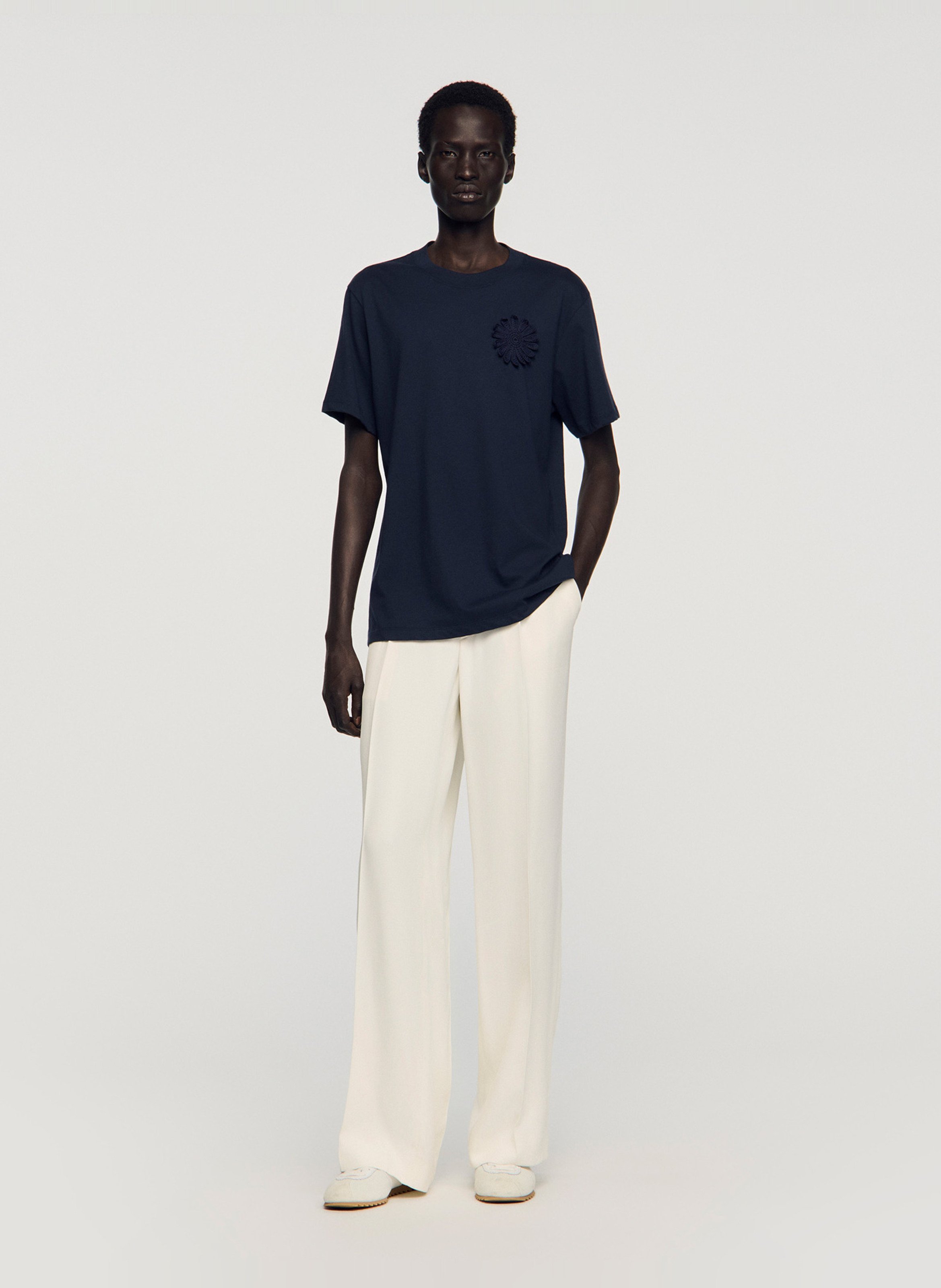 Tee-shirt droit col rond en coton SANDRO Bleu