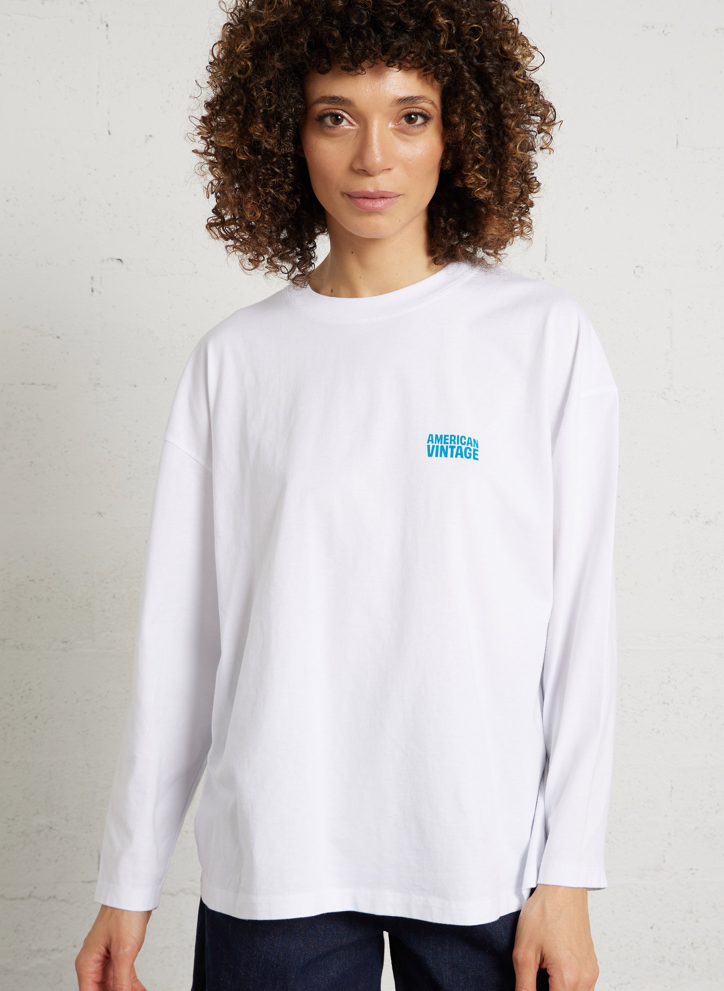 Tee-shirt oversize col rond en coton AMERICAN VINTAGE Blanc