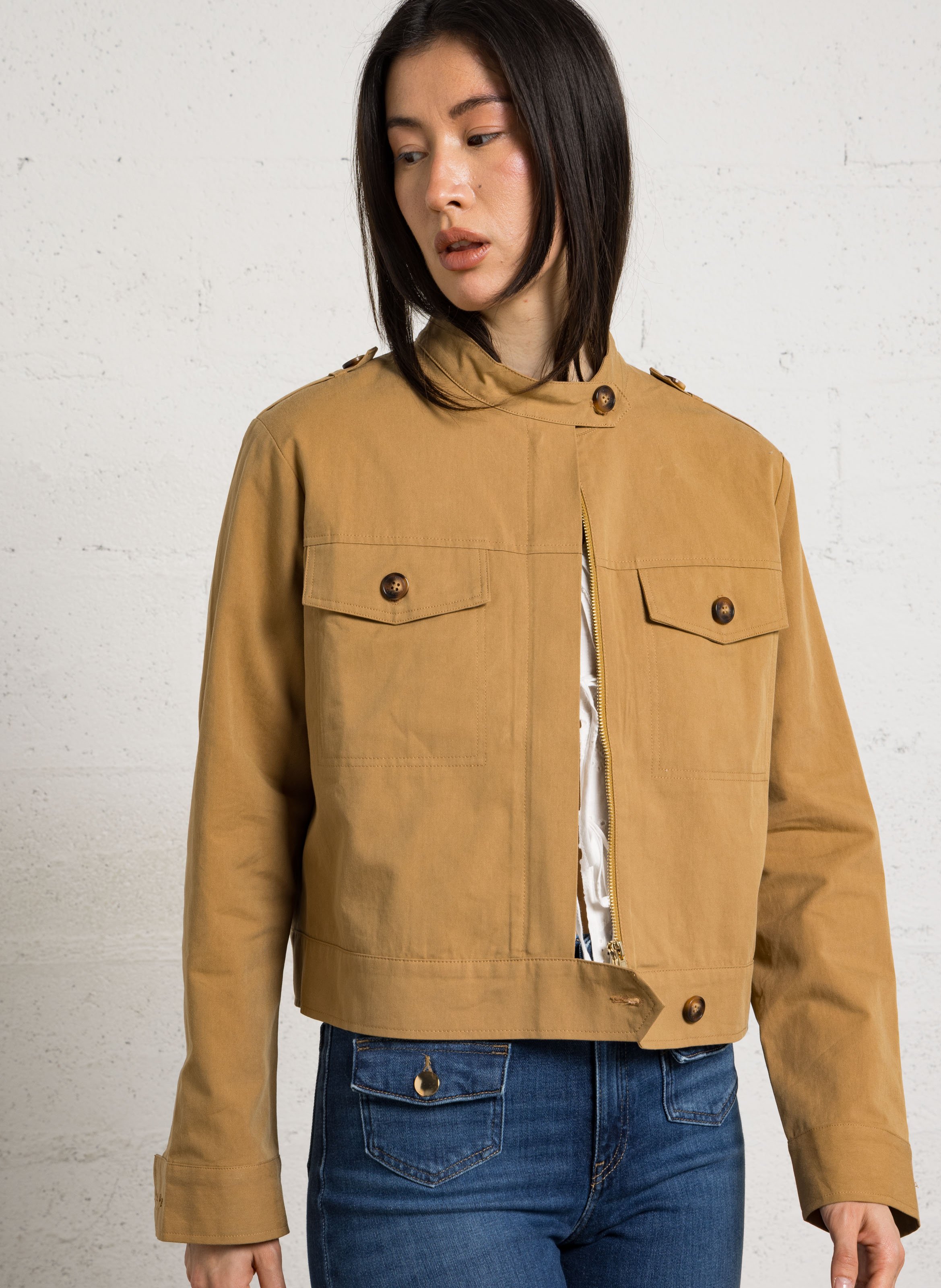 High-neck cotton-blend jacket LA PETITE ETOILE Brown