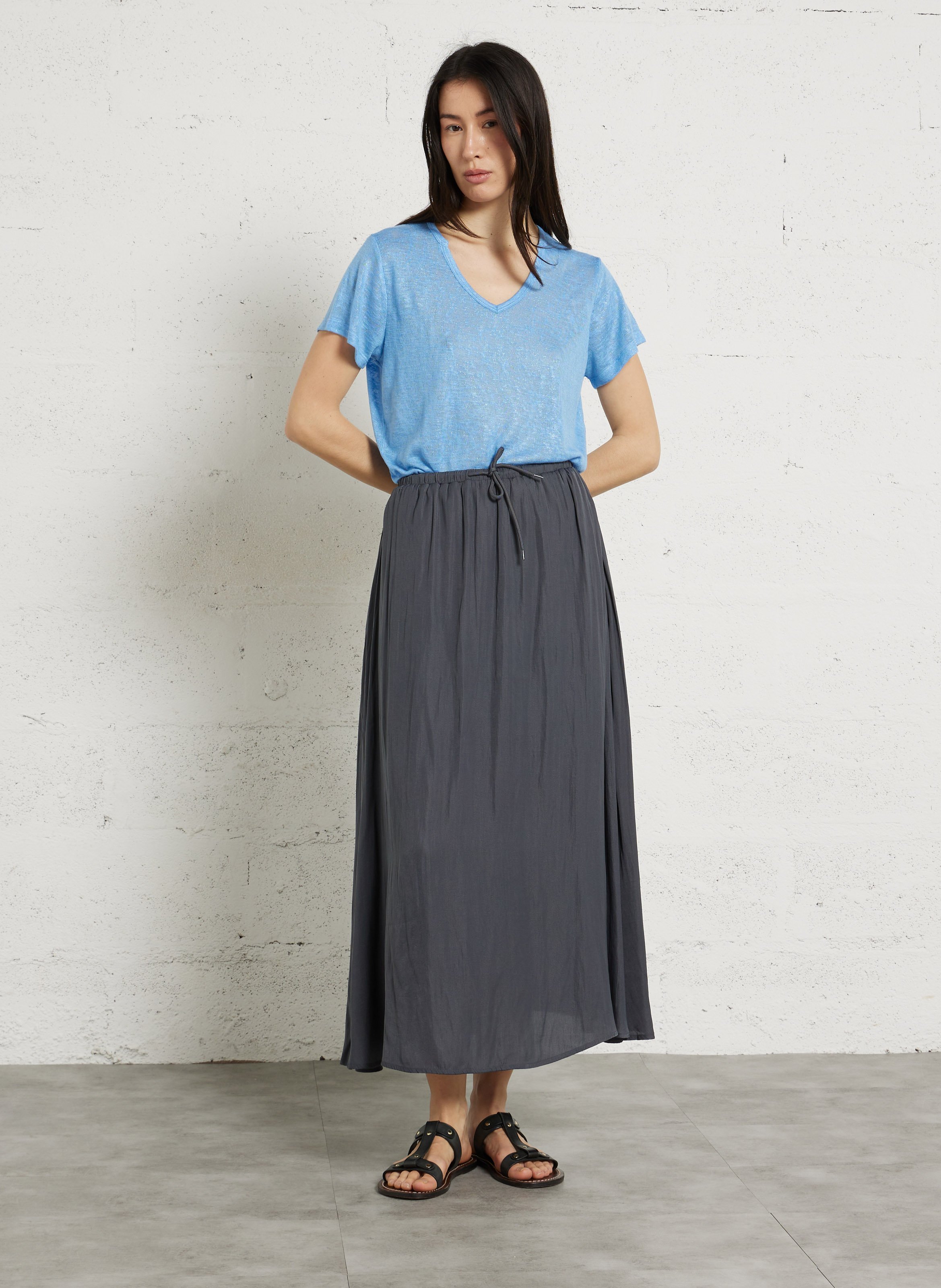 Tee-shirt droit col tunisien LE TEMPS DES CERISES Bleu