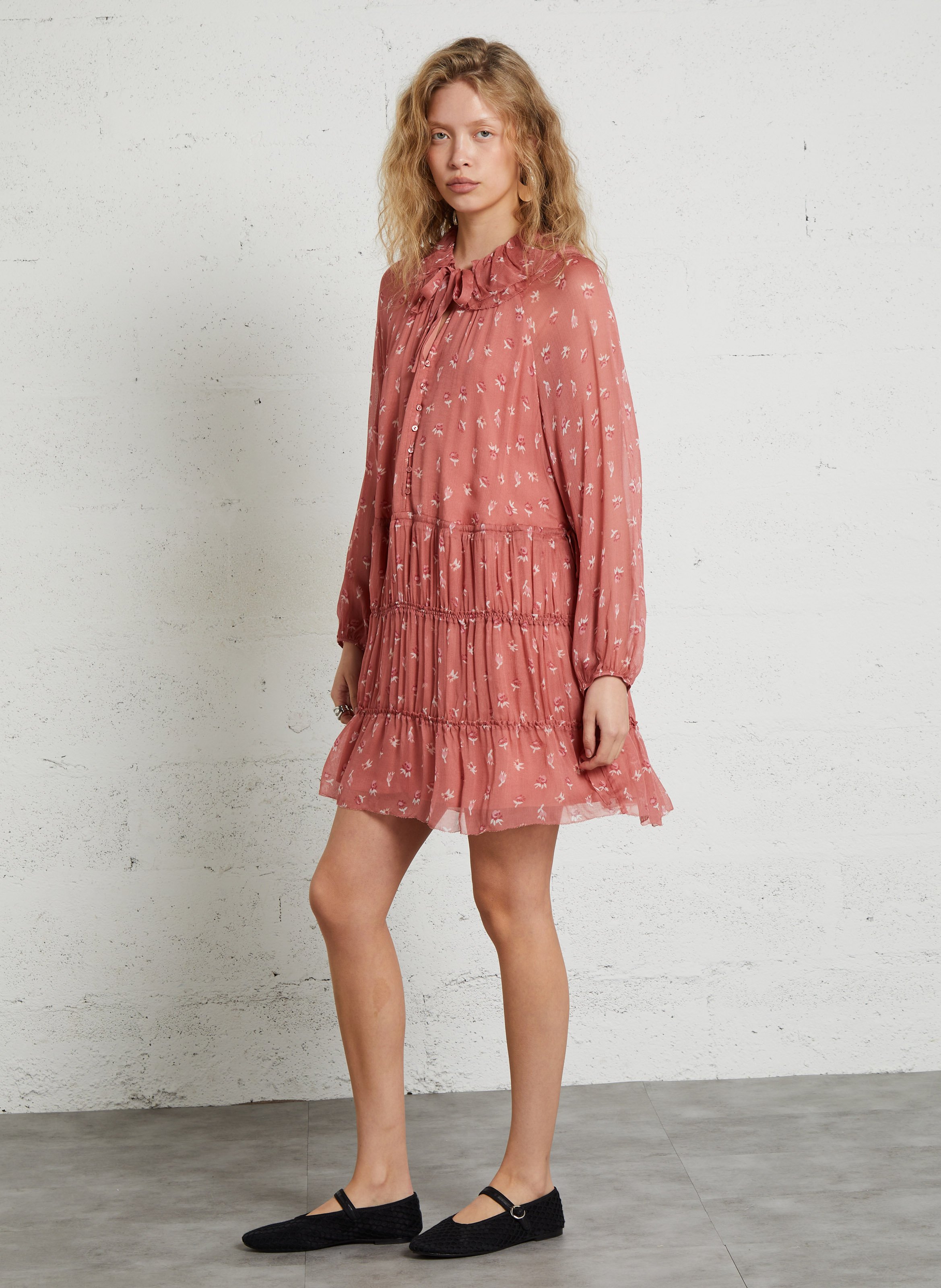 Robe courte mousseline imprimée DES PETITS HAUTS Rose