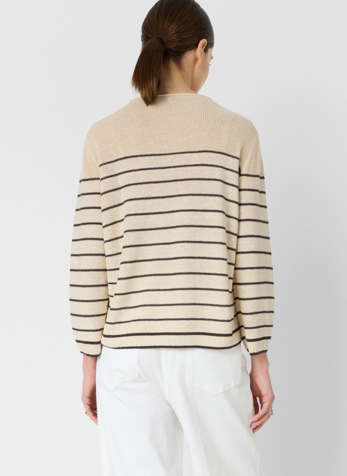 Pull droit col bateau en lin mélangé rayé GERARD DAREL Marron