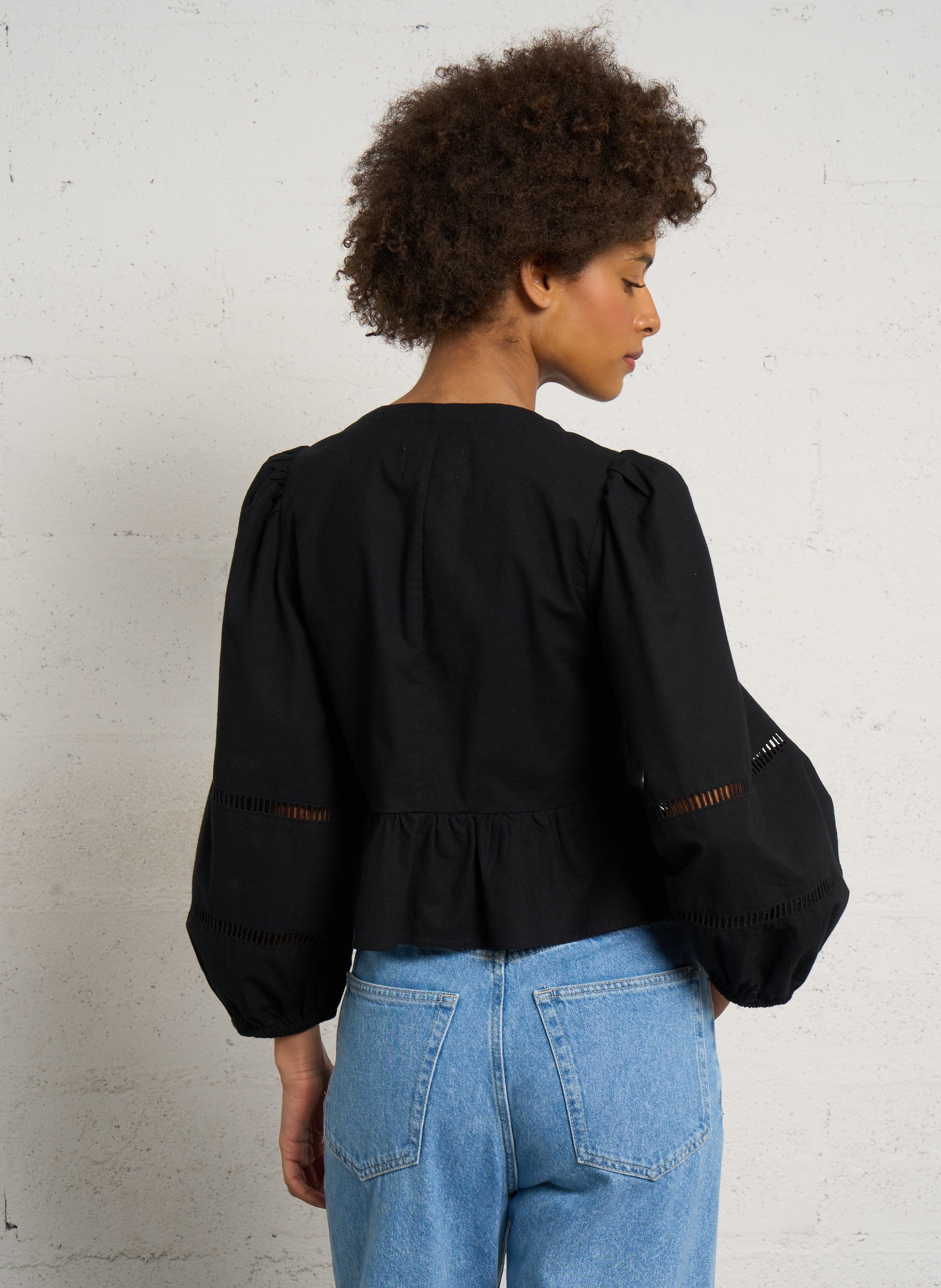 Rechte top met striklinten DES PETITS HAUTS Zwart