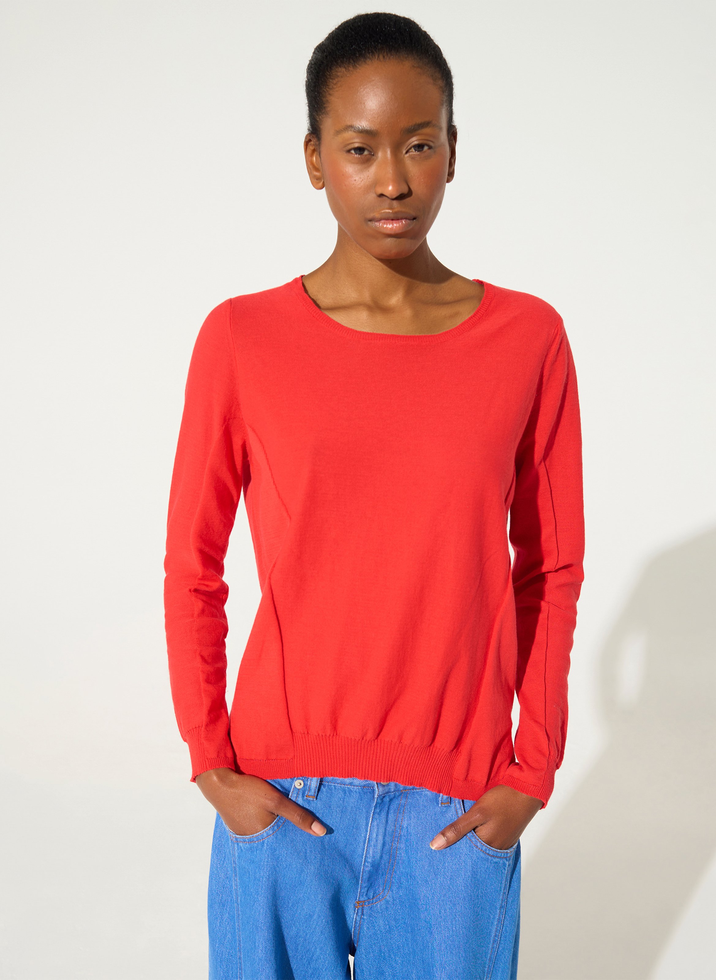 Pull droit col bateau en coton COTELAC ACOTE Rouge