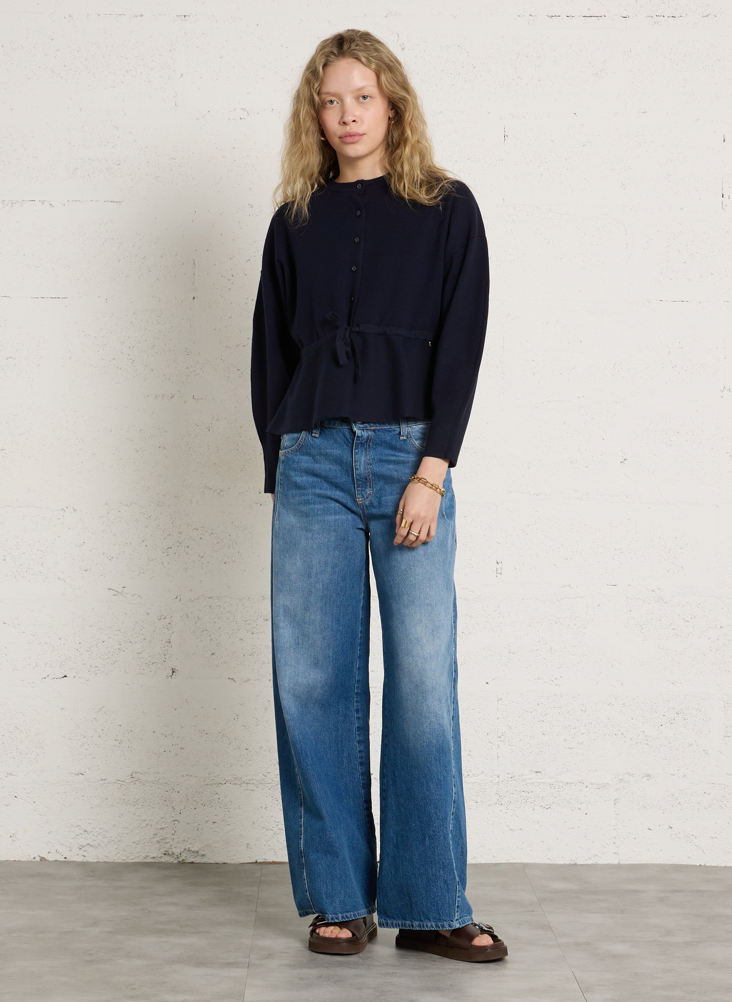 High-rise wide-leg cotton jeans PLEASE Blue