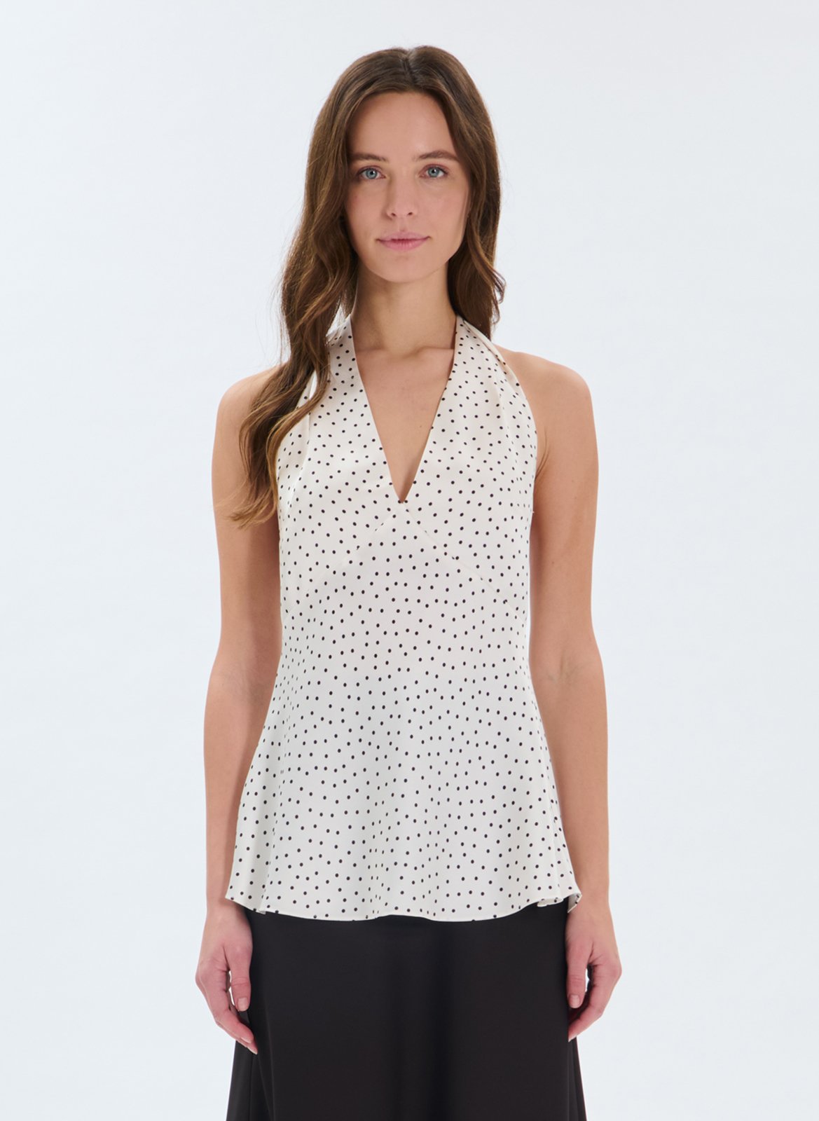 Straight-cut printed V-neck top ZAPA White