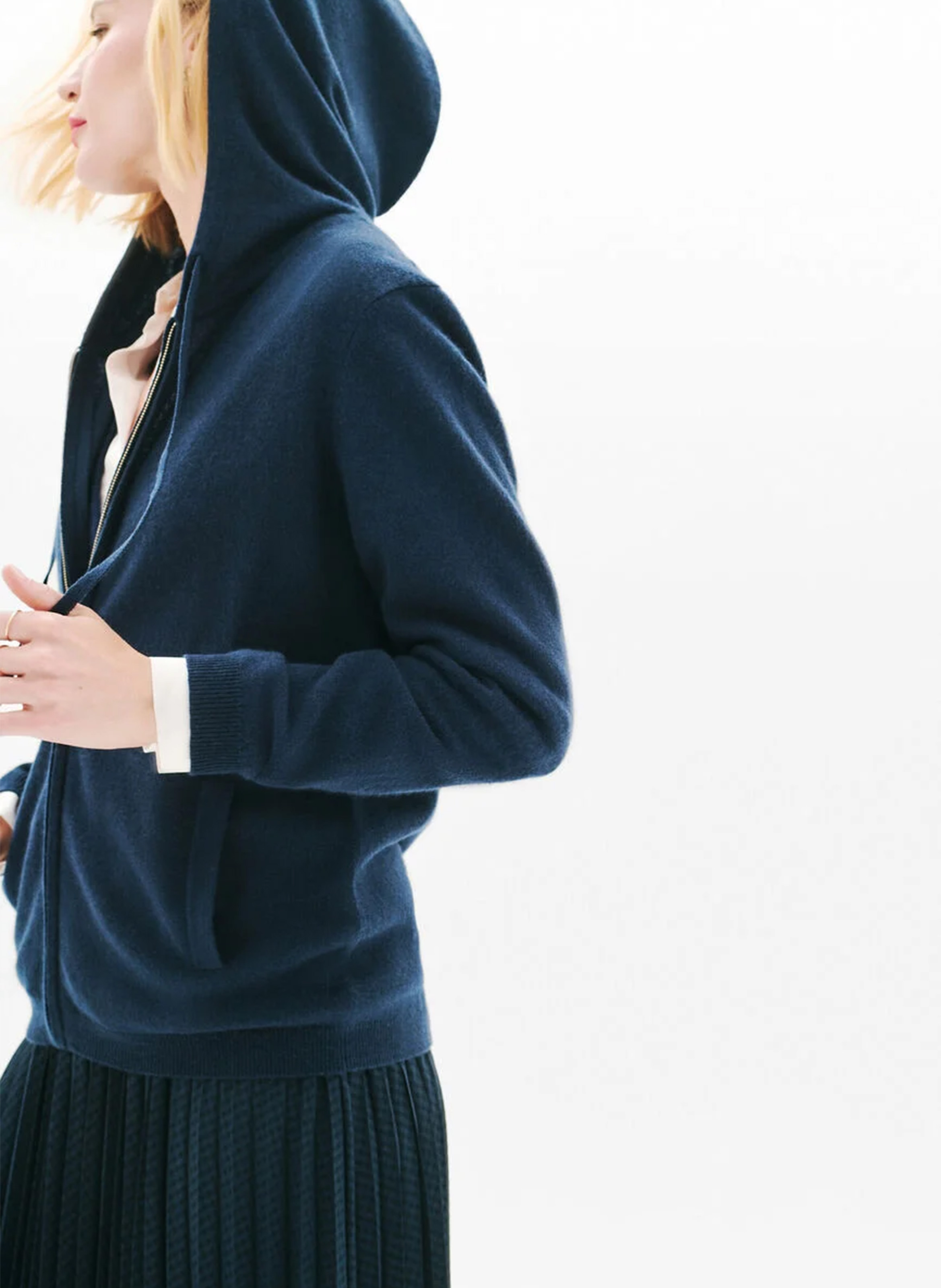 Sweat à capuche en laine et en cachemire mélangés CAROLL Bleu