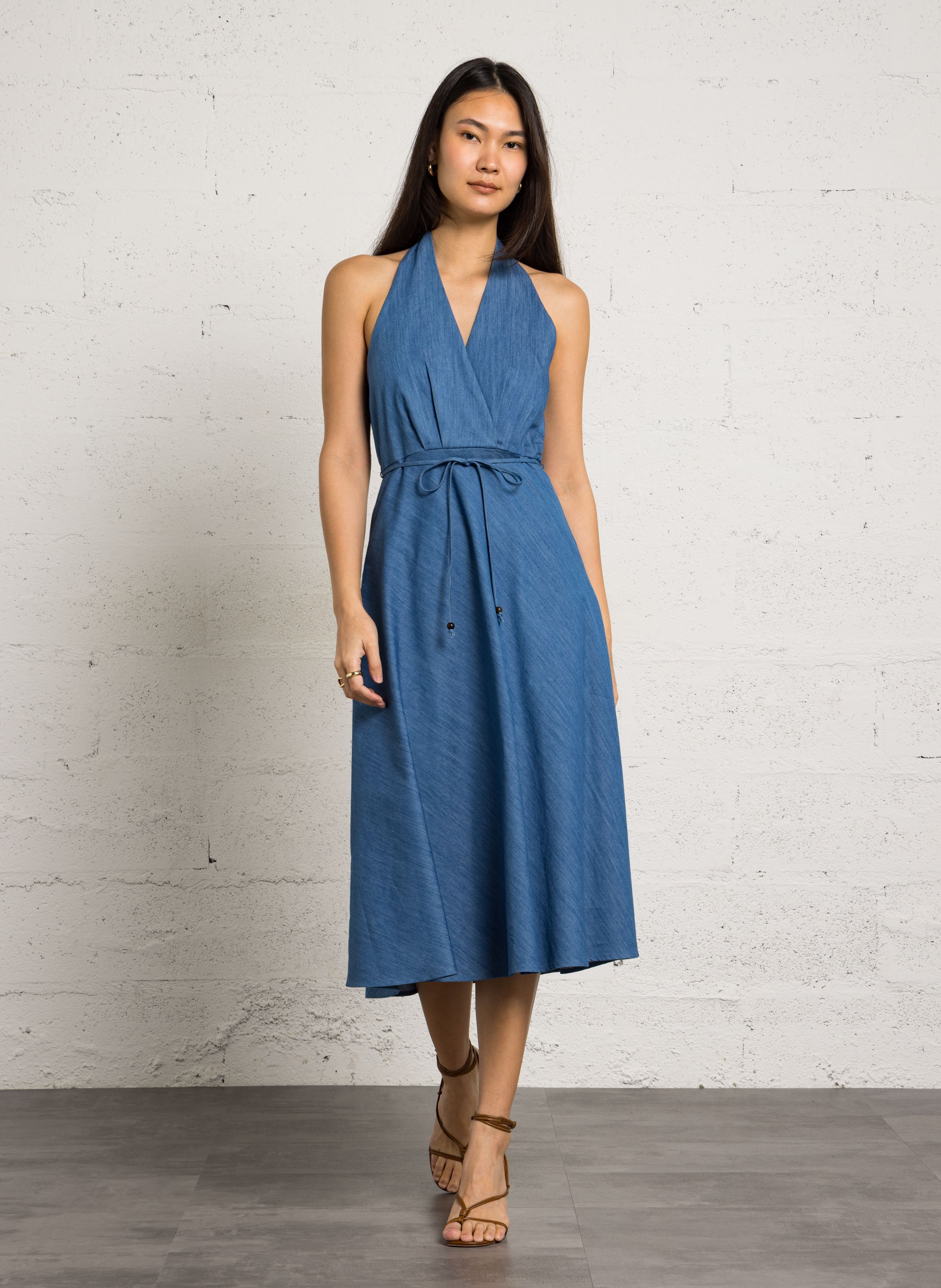 Robe midi évasée avec ceinture LA PETITE ETOILE Bleu
