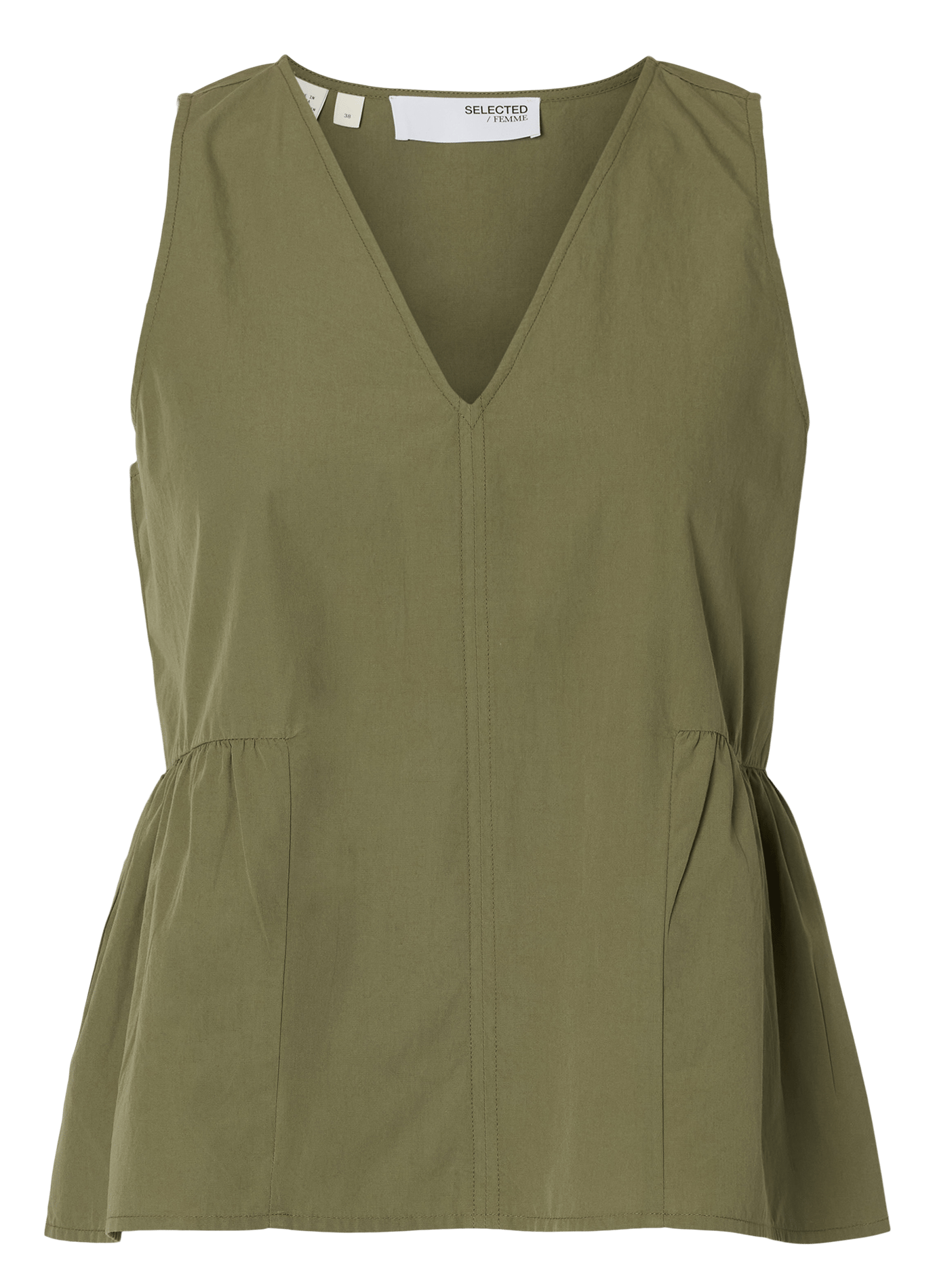 Straight V-neck organic cotton top SELECTED Green