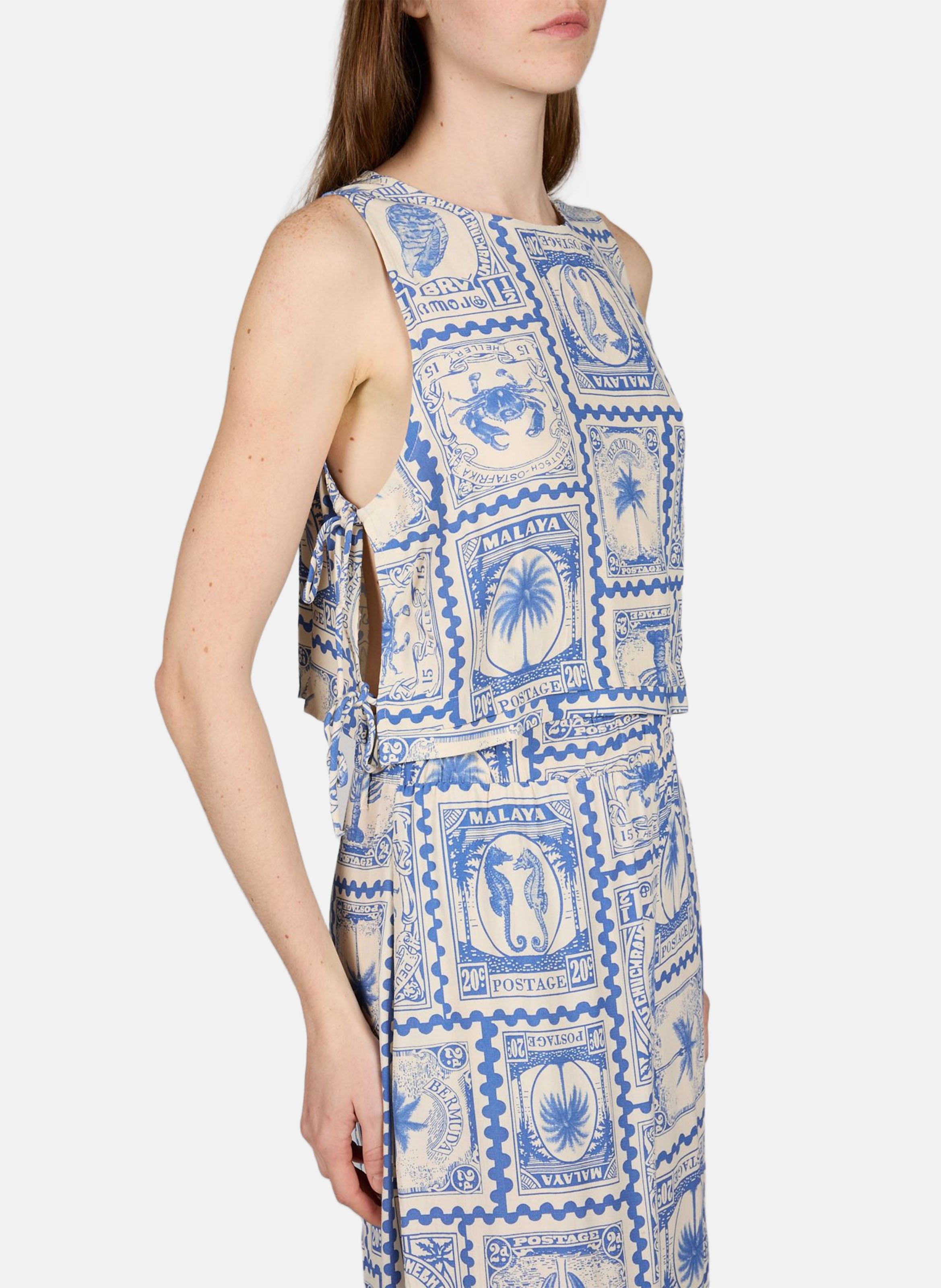 Printed sleeveless top OBJECT Beige