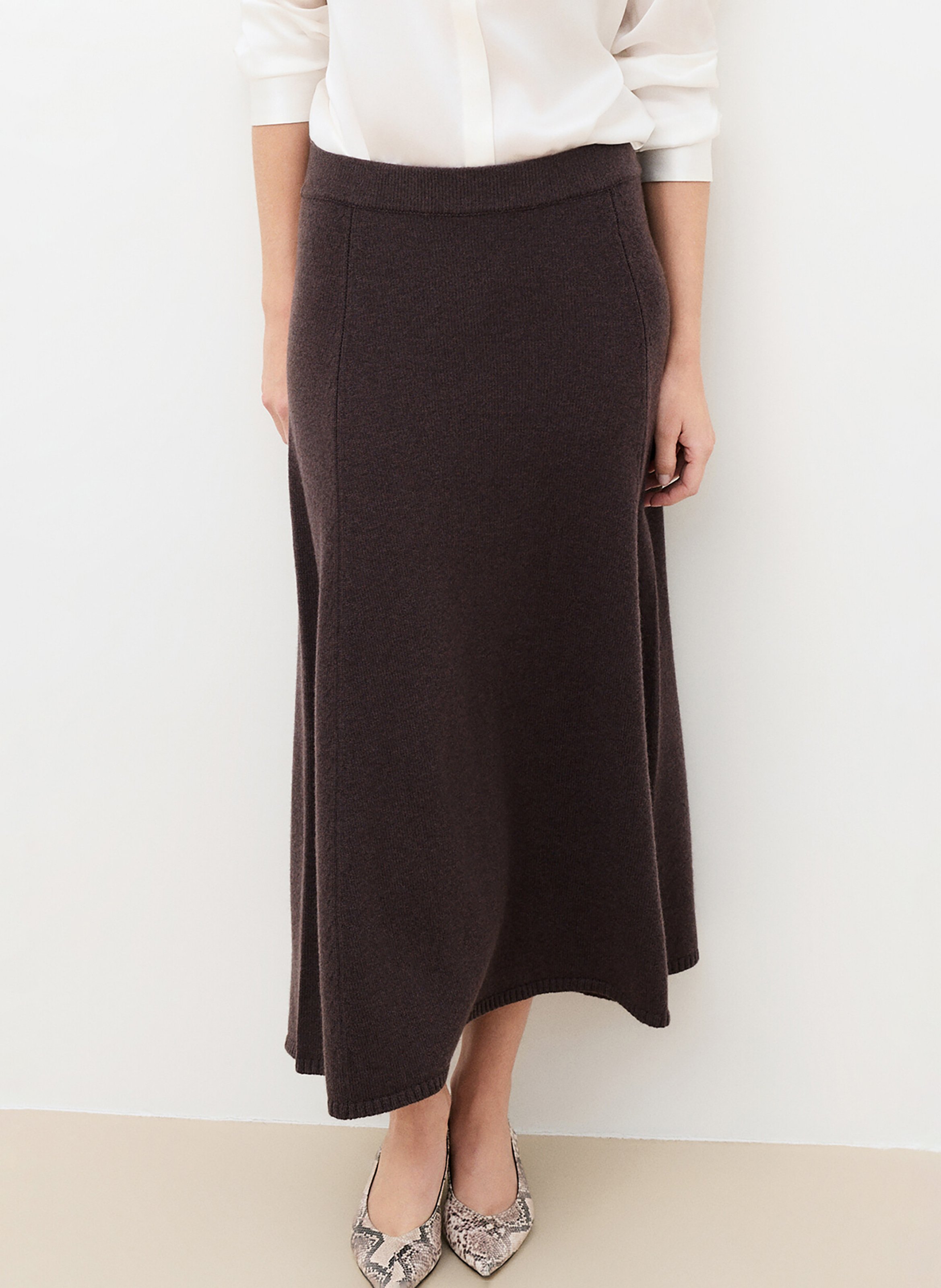 Midi Skirt in a Wool Blend CAROLL Brown