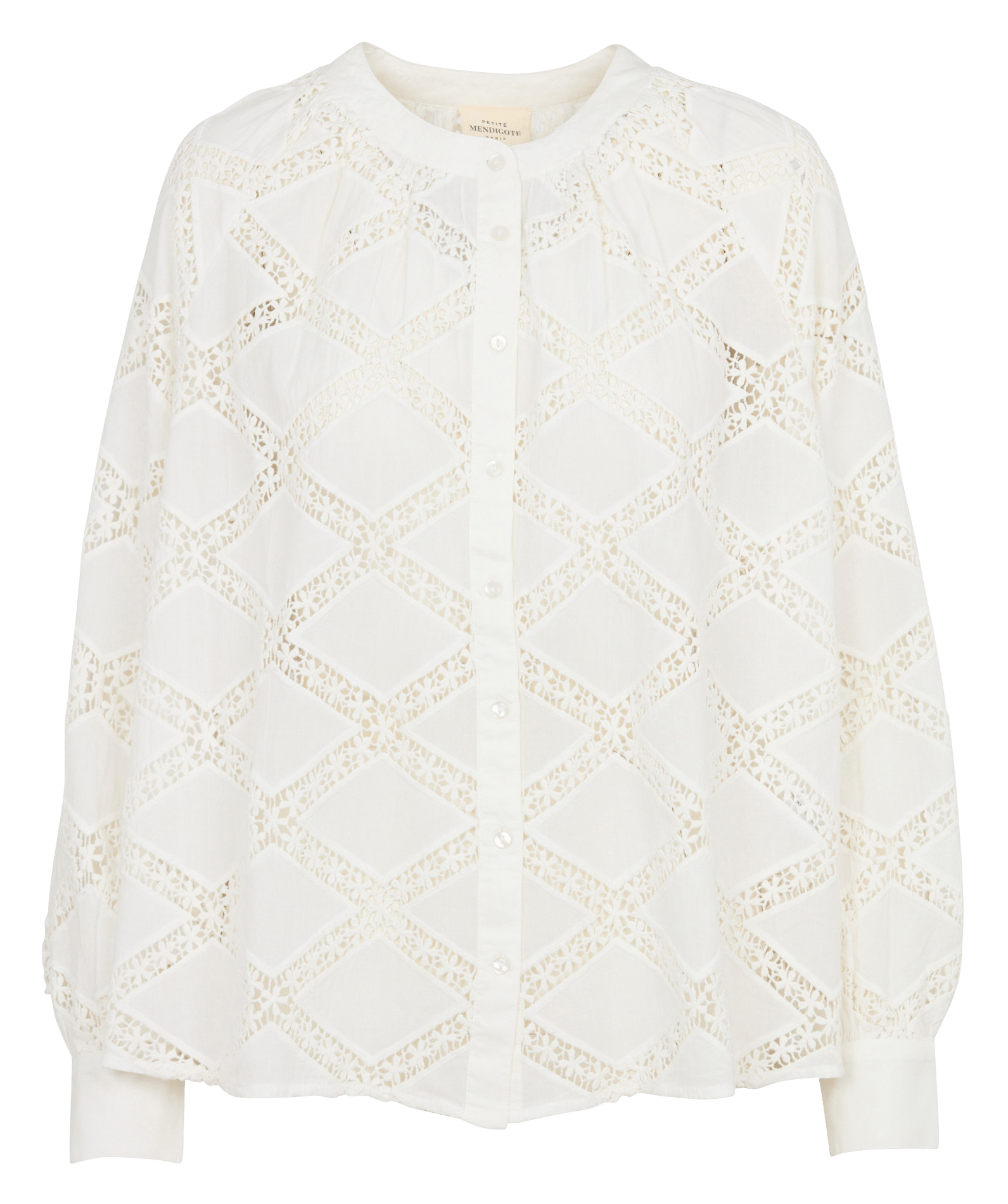 Oversize Bluse mit Baumwollspitze und Muster. PETITE MENDIGOTE Beige