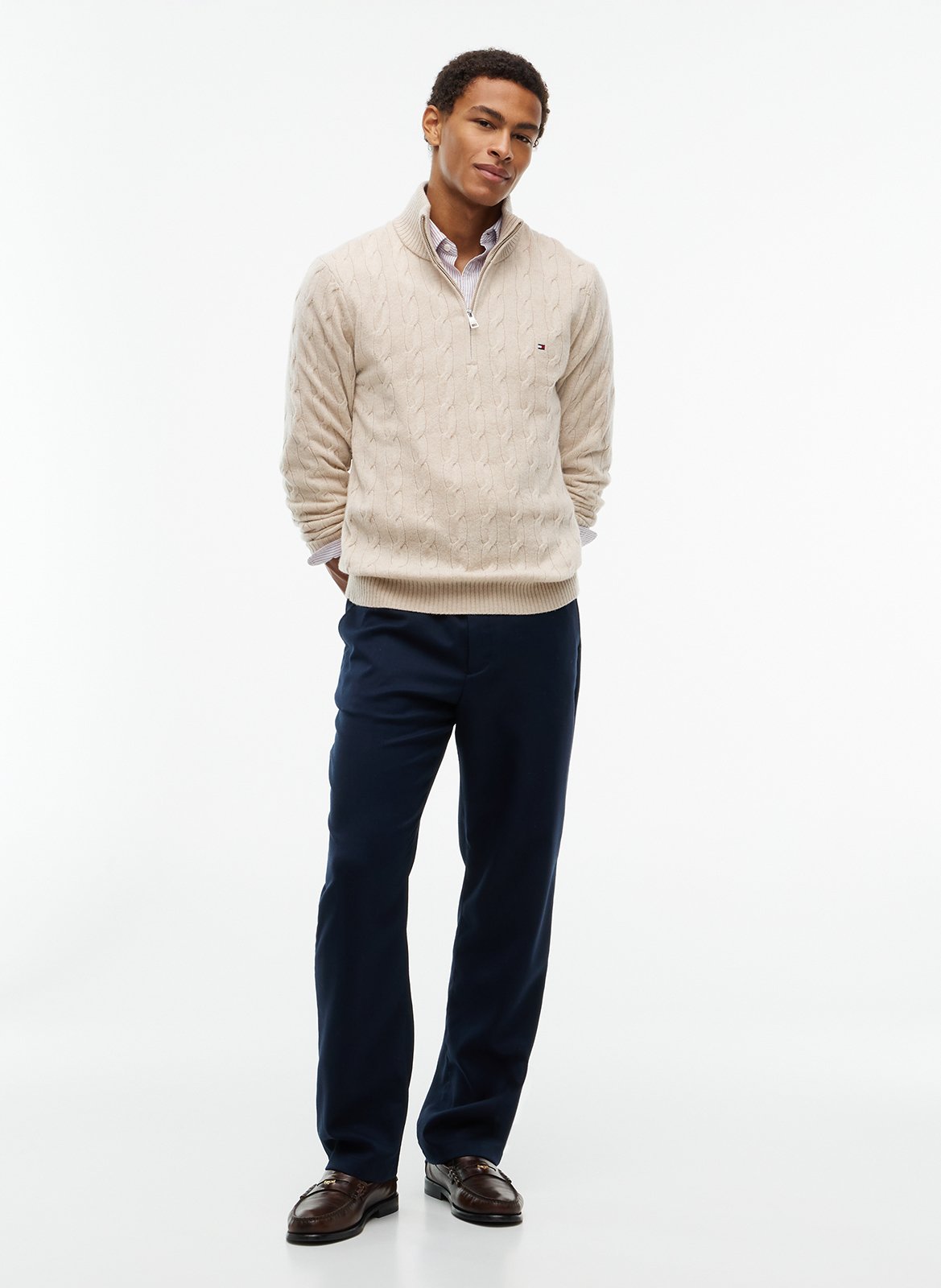 Pull col montant tressé en laine TOMMY HILFIGER Beige