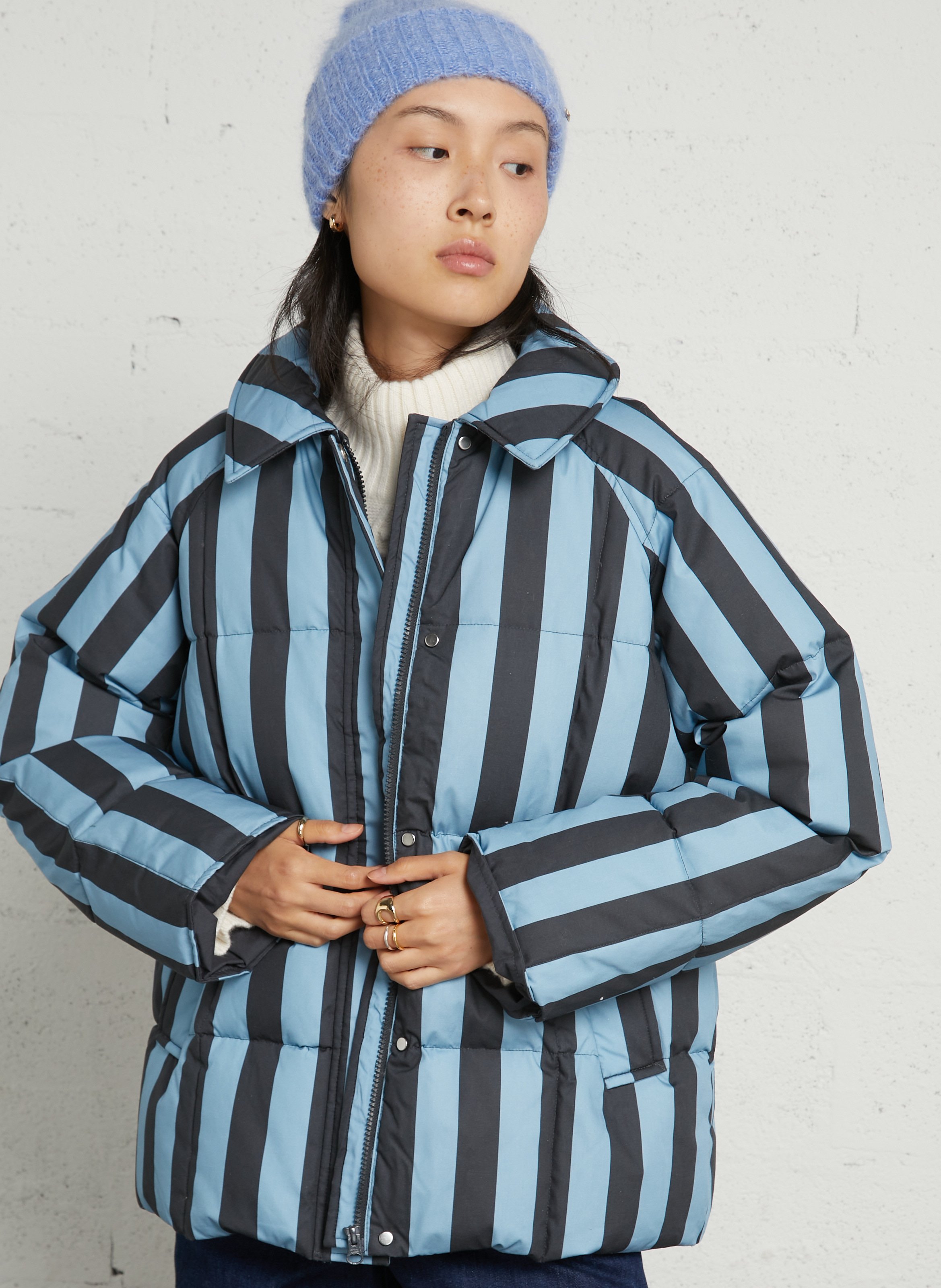 Steppjacke mit klassischem gestreiftem Kragen aus Baumwolle THE TINY BIG SISTER Blau