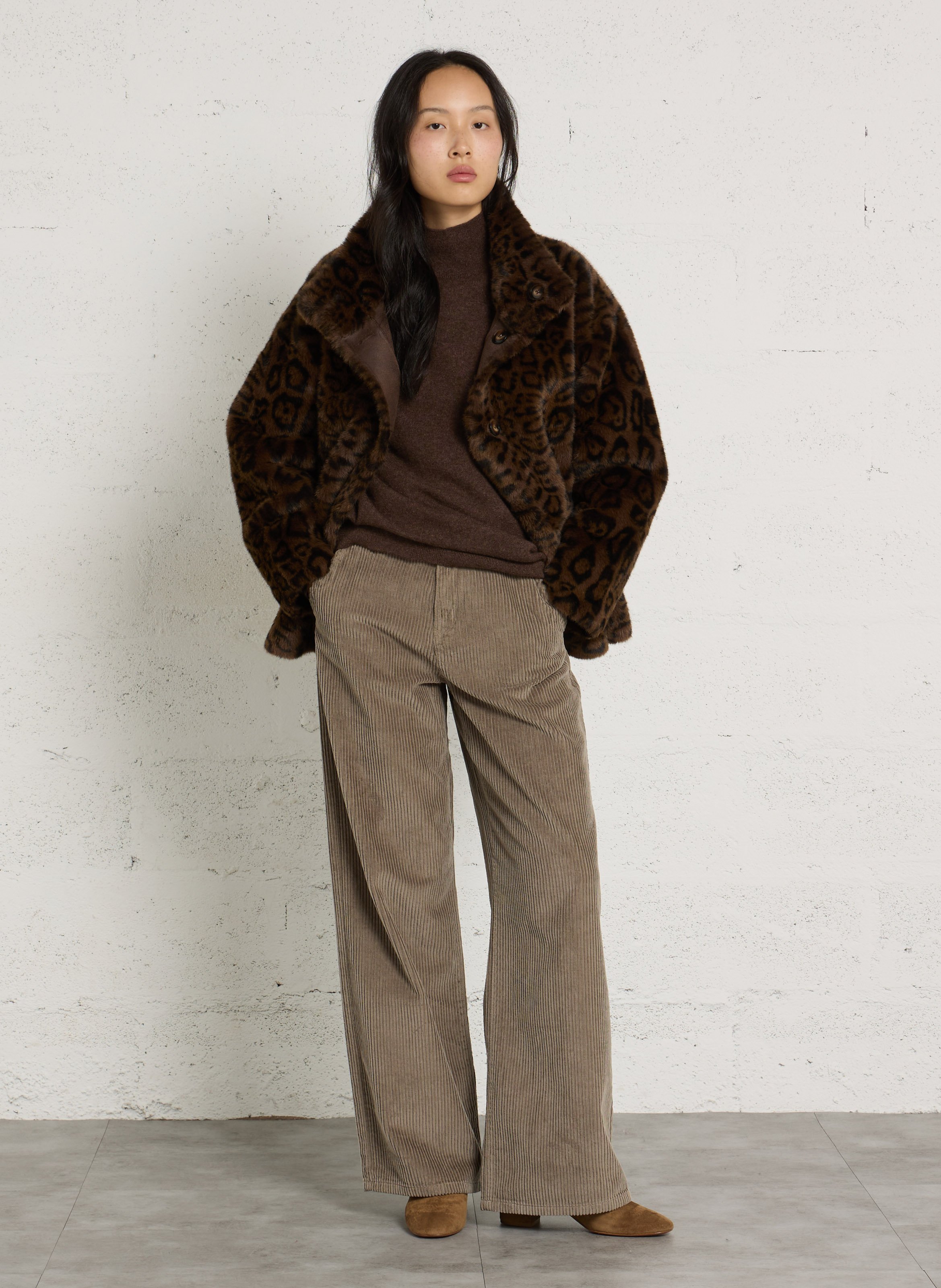 Blouson mit Stehkragen aus bedrucktem Fell LE TEMPS DES CERISES Braun