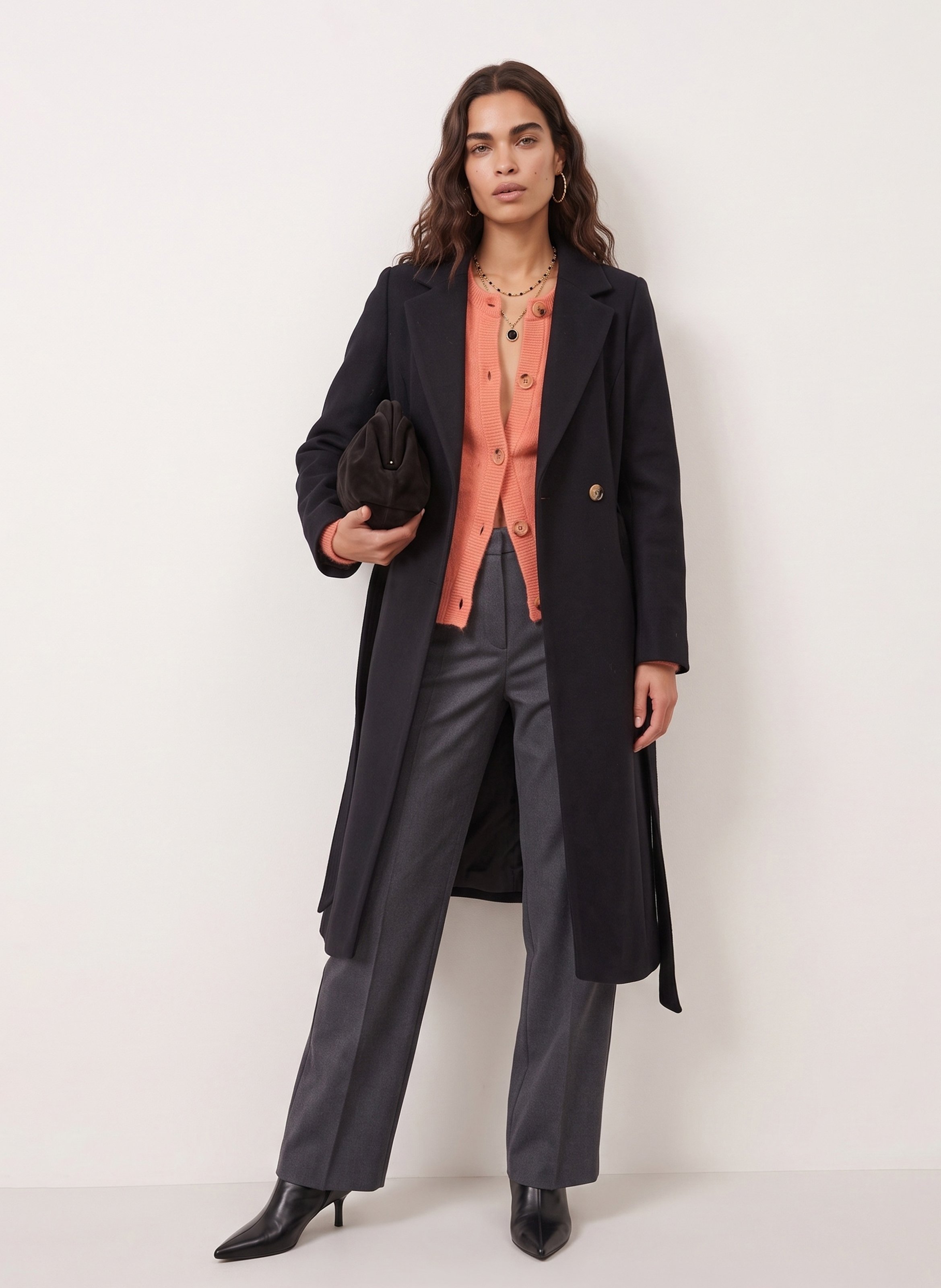 Straight belted coat in a wool blend KOOKAI Black