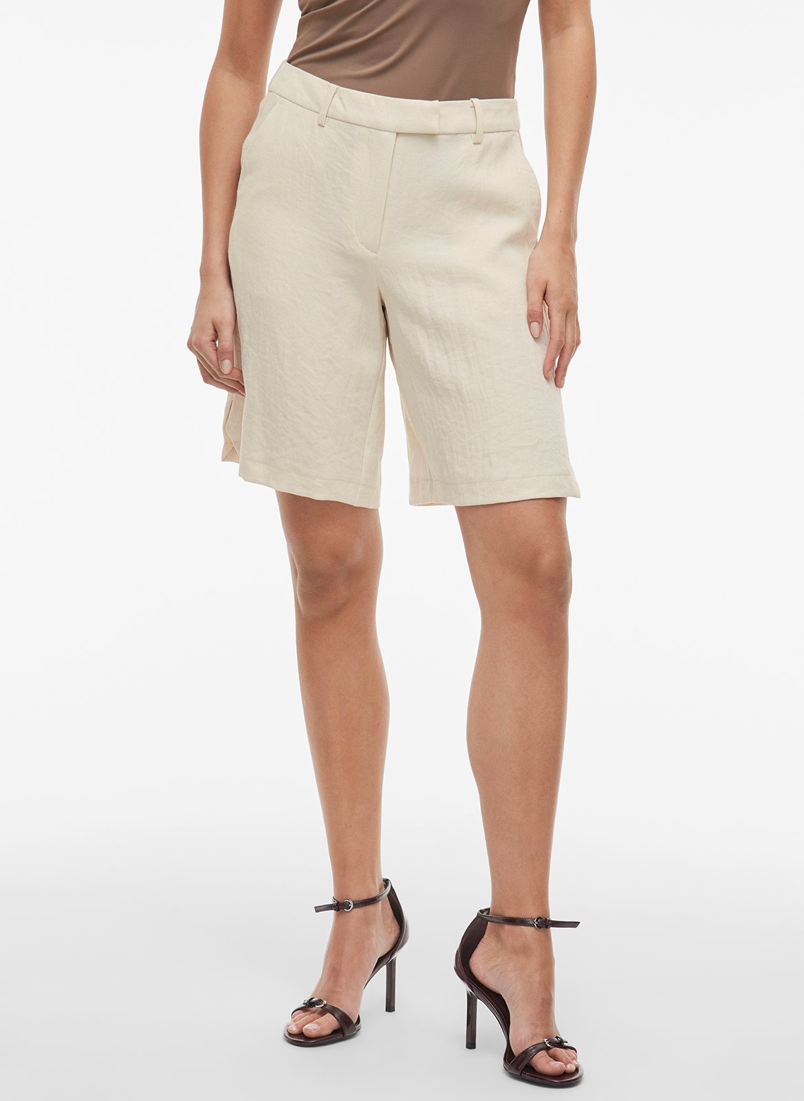 Lange Shorts mit hohem Bund VILA Beige