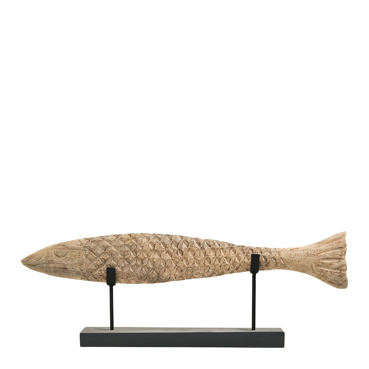 Fish statue in mango wood and metal - large model BLANC D'IVOIRE Beige