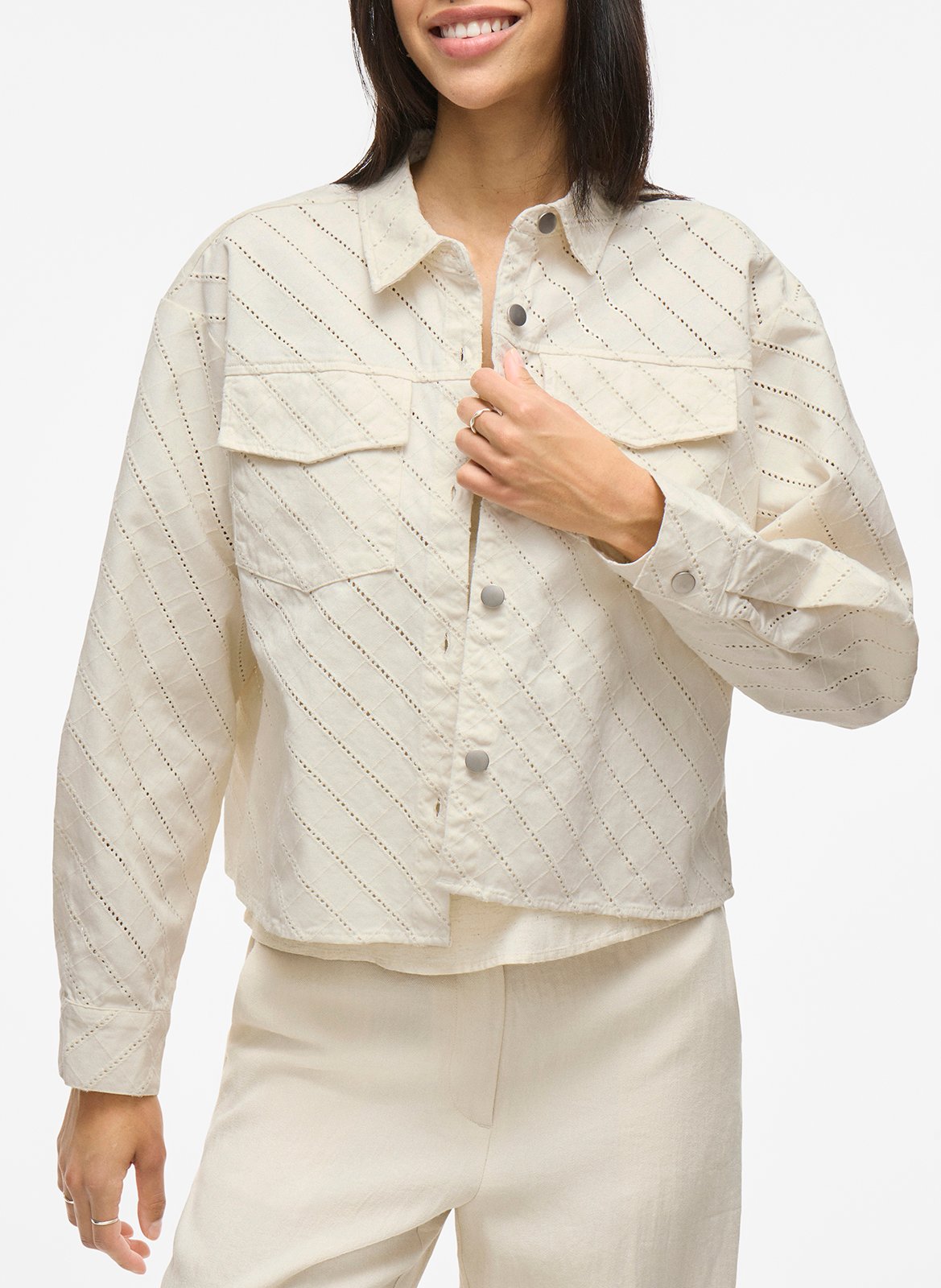 Veste col classique en coton VILA Beige