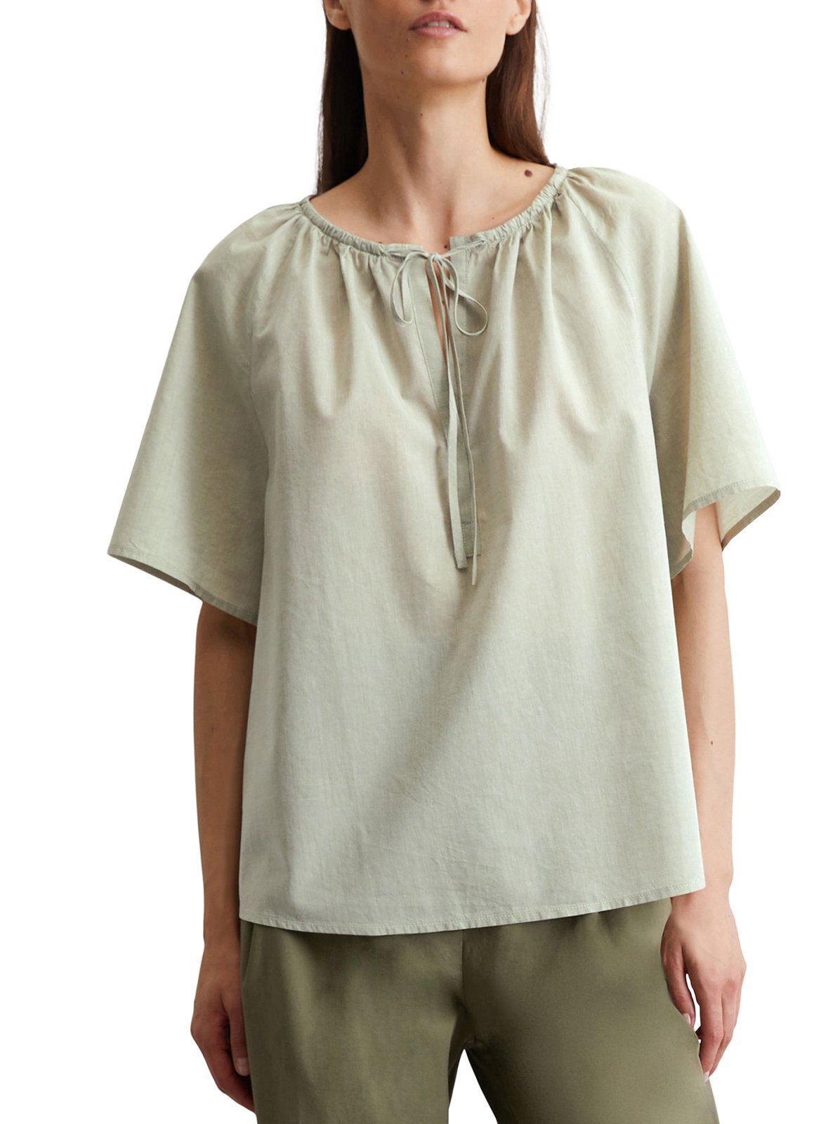 Blusa de algodón con cuello redondo MARC O'POLO Verde