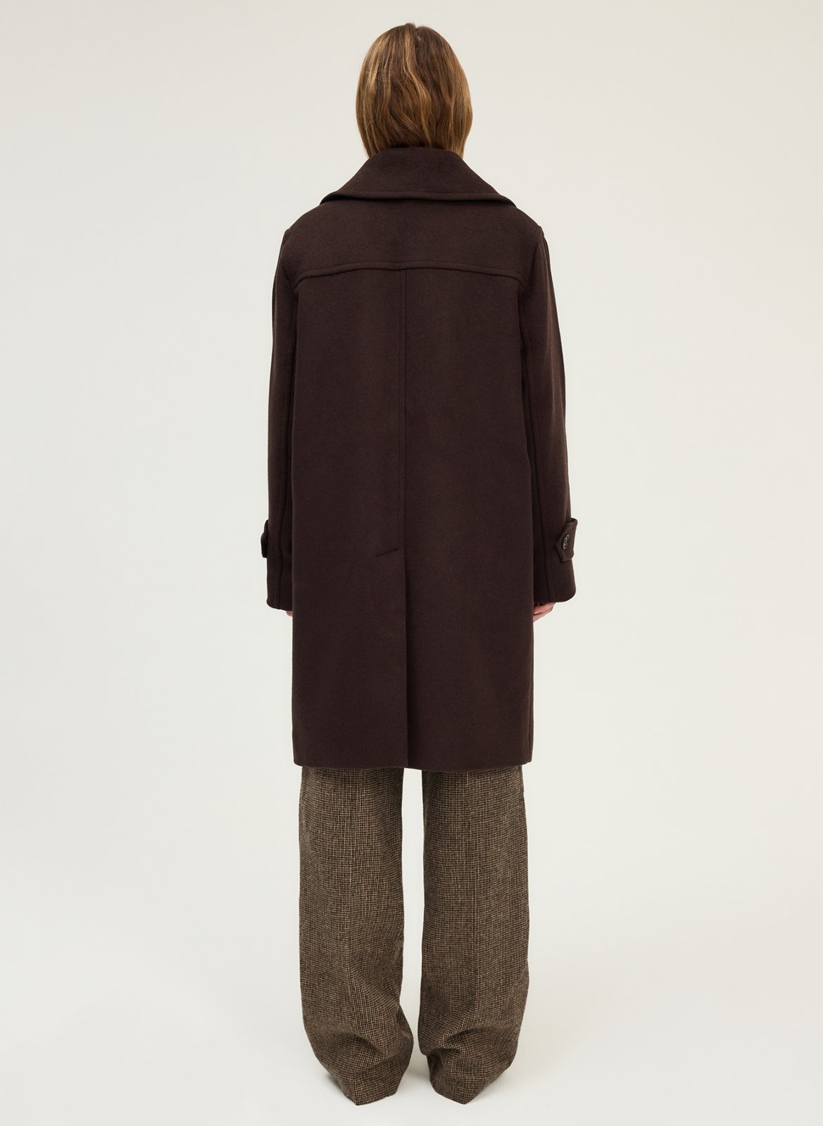 Mid-length loose-fitting plain buttoned coat PABLO Brown