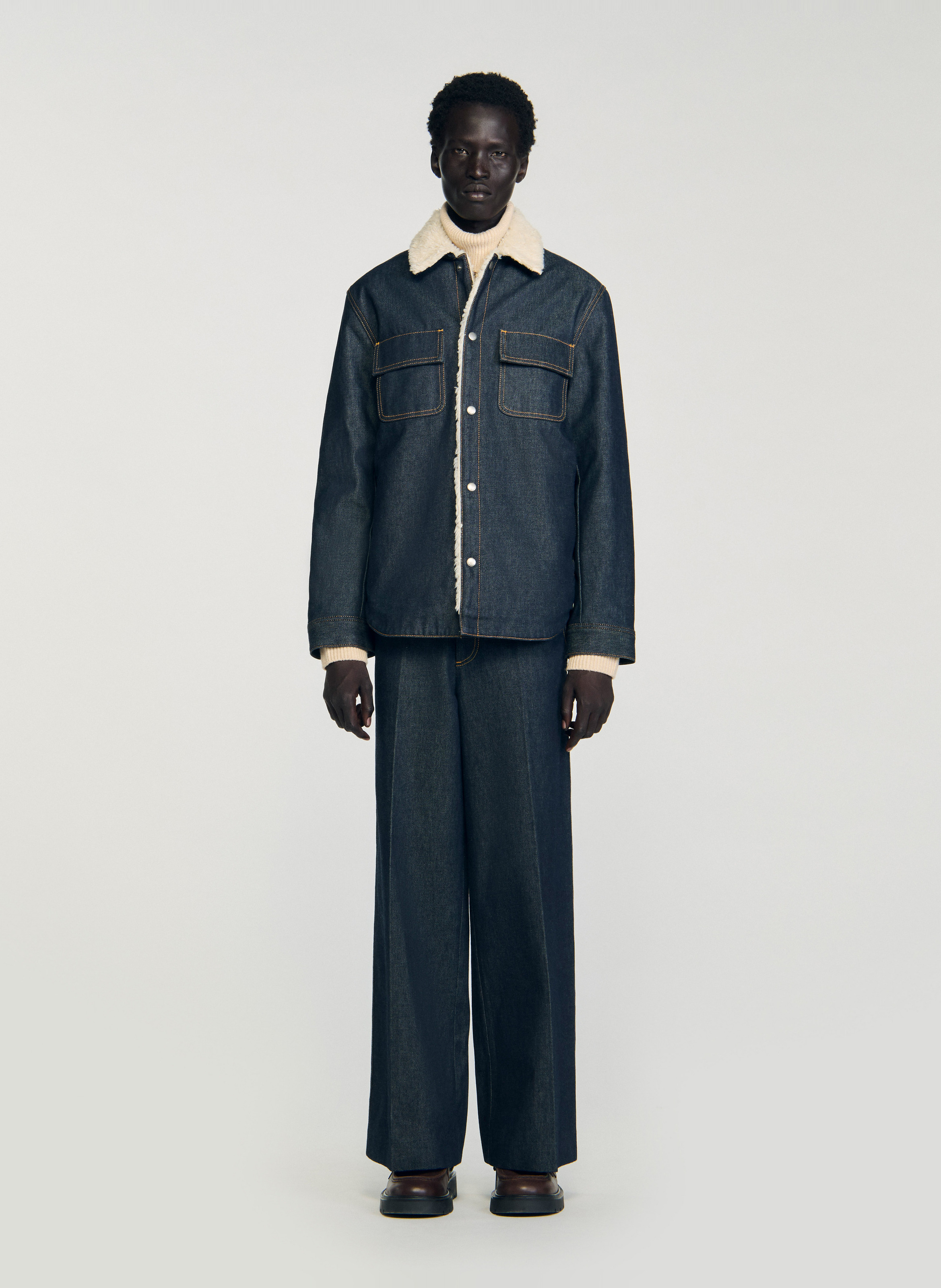 Straight denim jacket lined with raw denim SANDRO Blue