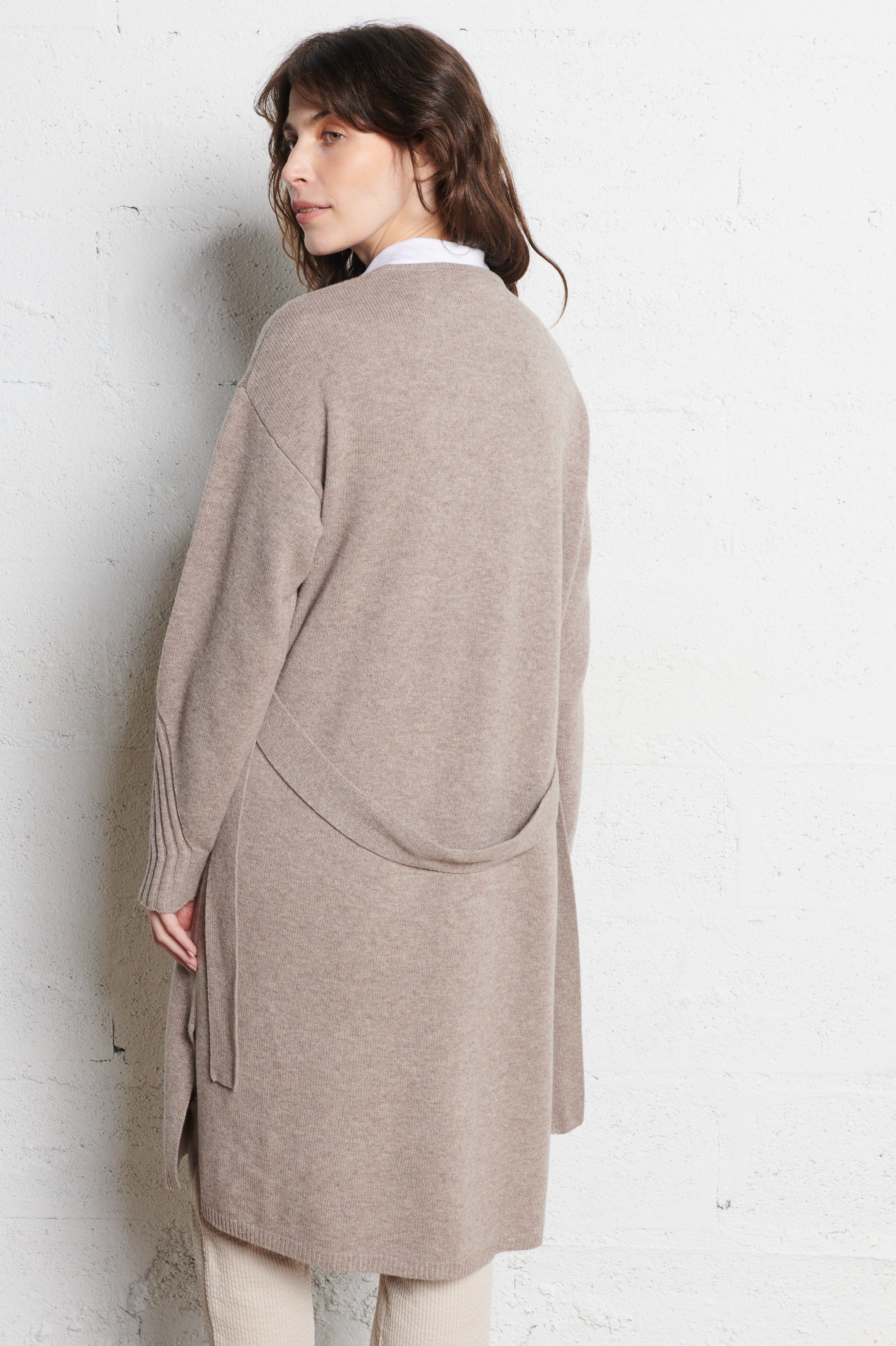 Gilet long en laine mérinos MAJESTIC FILATURES Beige