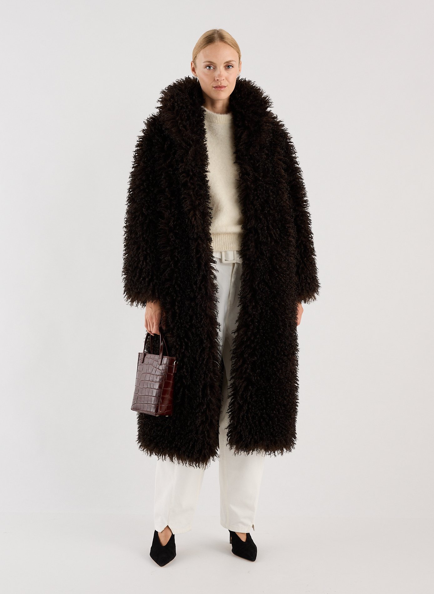 Wollmantel mit Stehkragen aus Shearling SAISON 1865 Braun