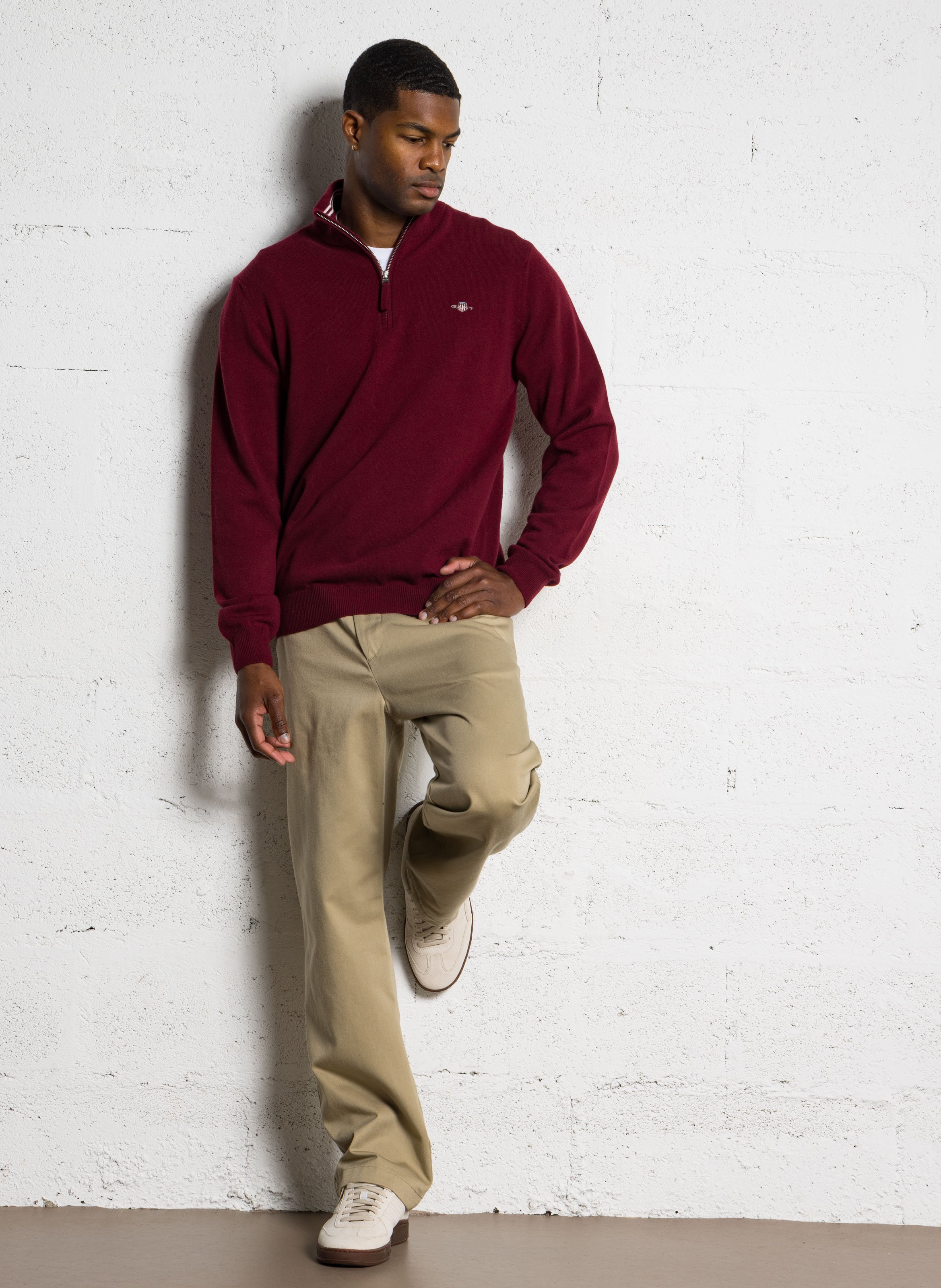 Pull droit col montant zippé en laine GANT Rouge