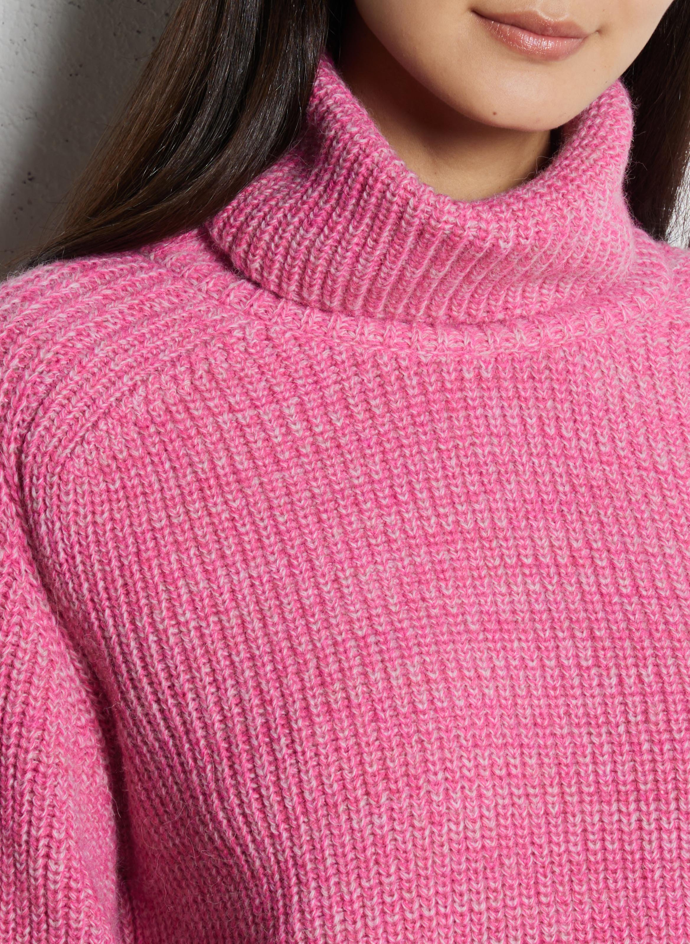 Pull oversize col roulé en maille tricotée ONE STEP Rose