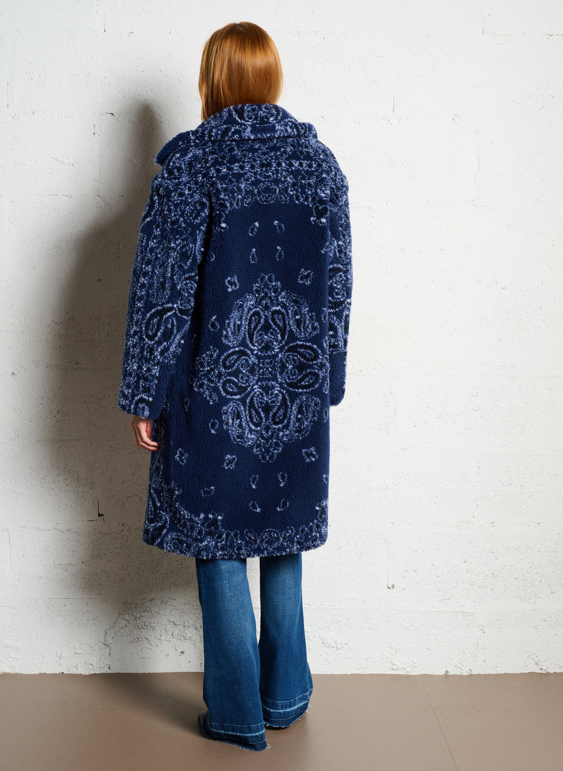 Jas met patroon en kraag in sjaalstijl BERENICE Blauw