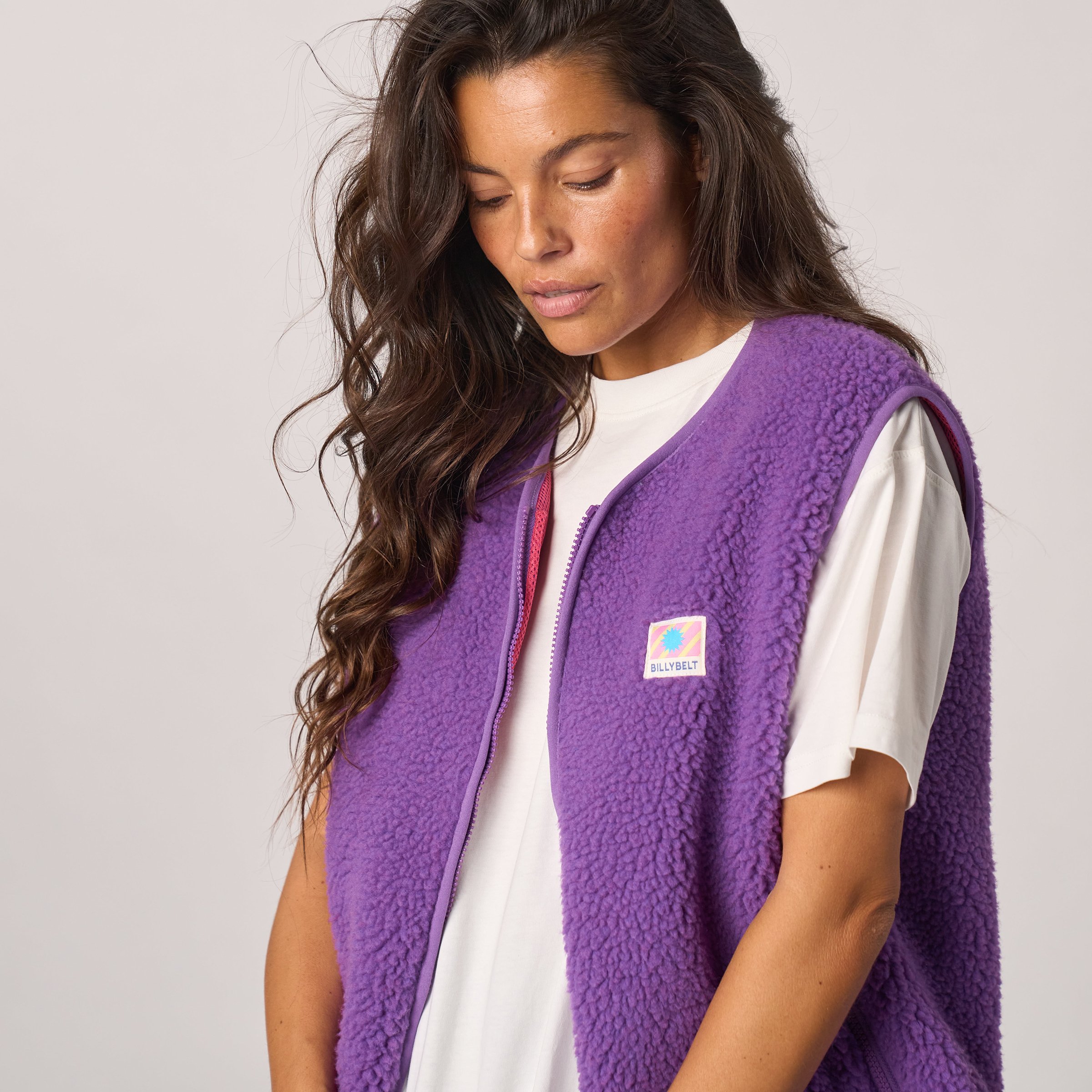 Sleeveless Sherpa Zip-Up Vest BILLYBELT Purple