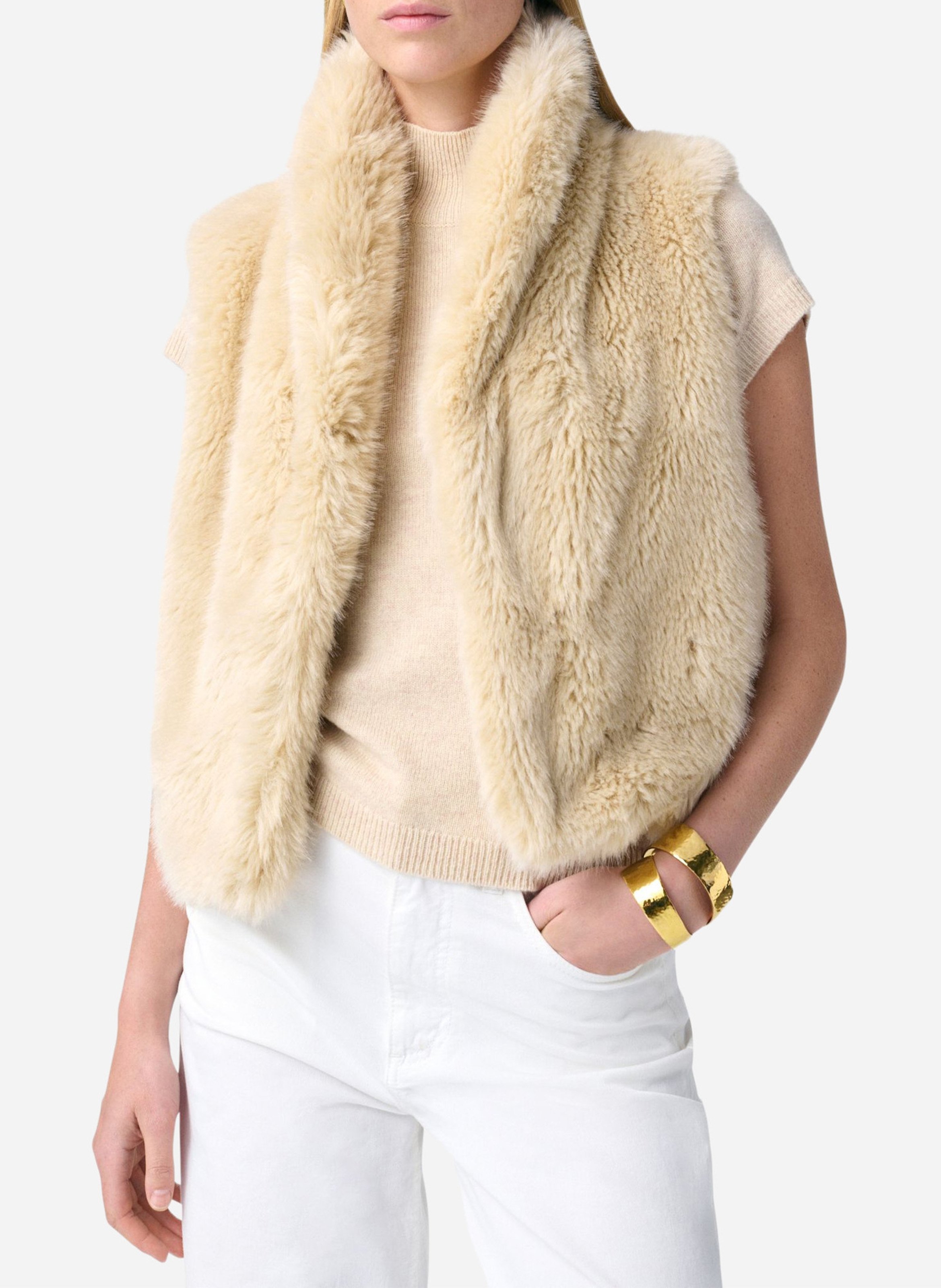 Straight jacket with high collar in faux fur VANESSA BRUNO Beige