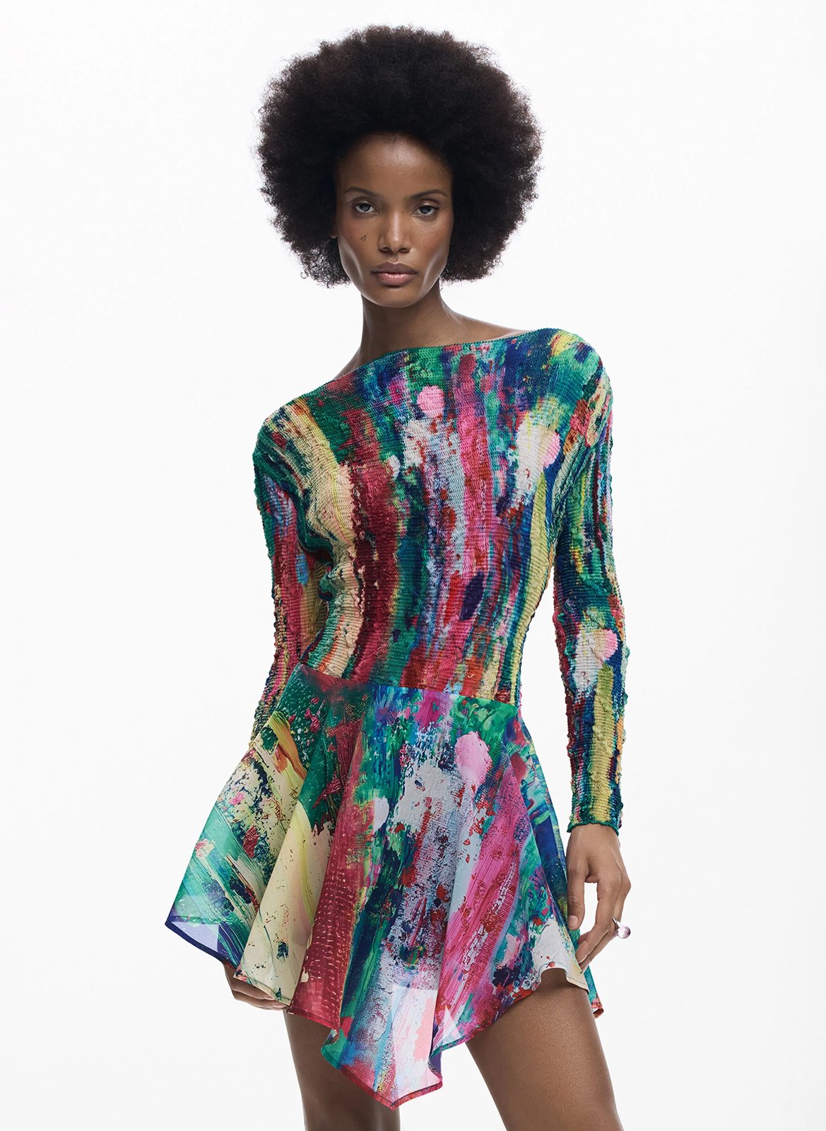 Bedrucktes Kurzkleid mit U-Boot-Ausschnitt DESIGUAL Mehrfarbig