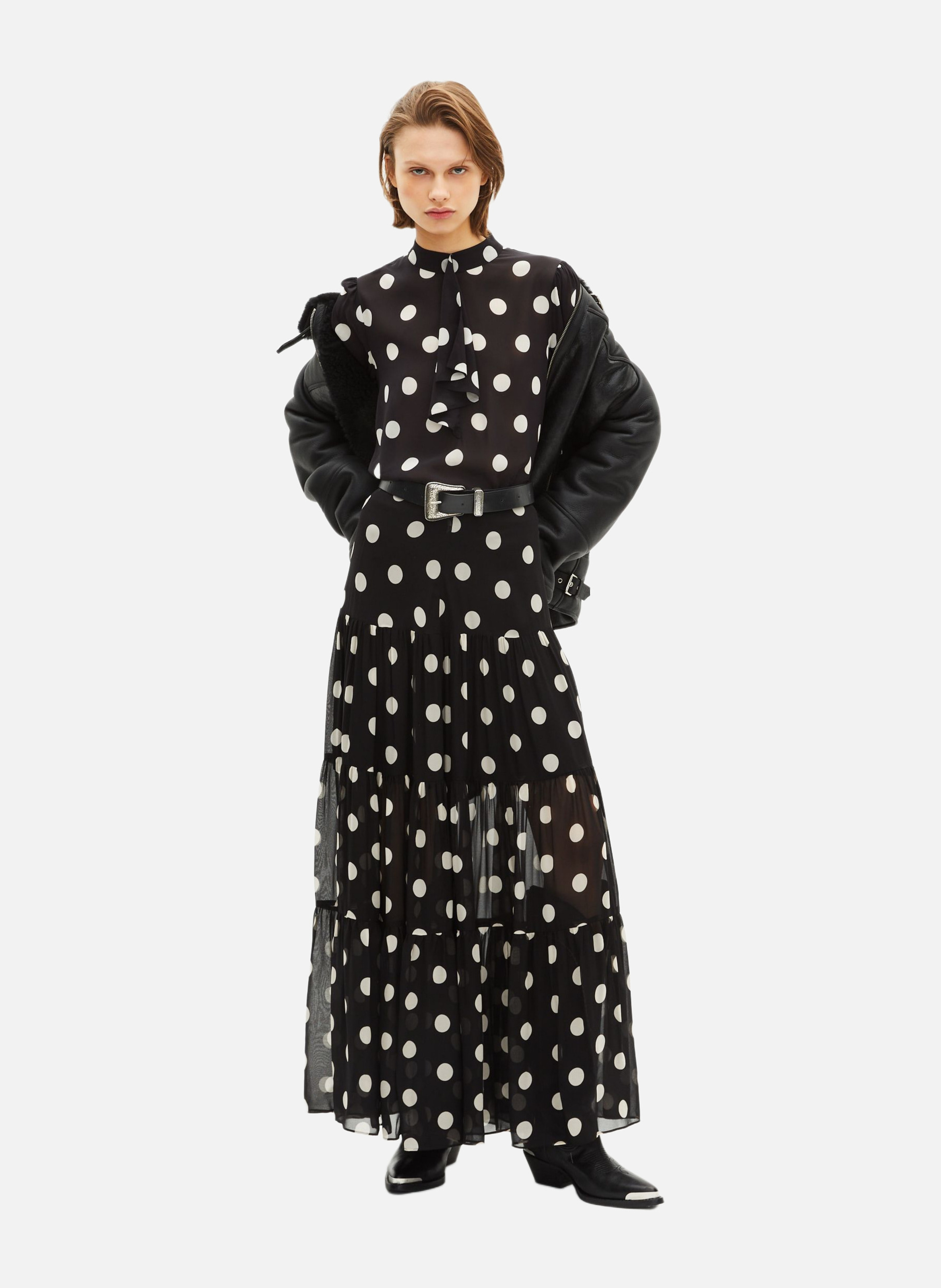 Silk blend polka dot printed top THE KOOPLES Black