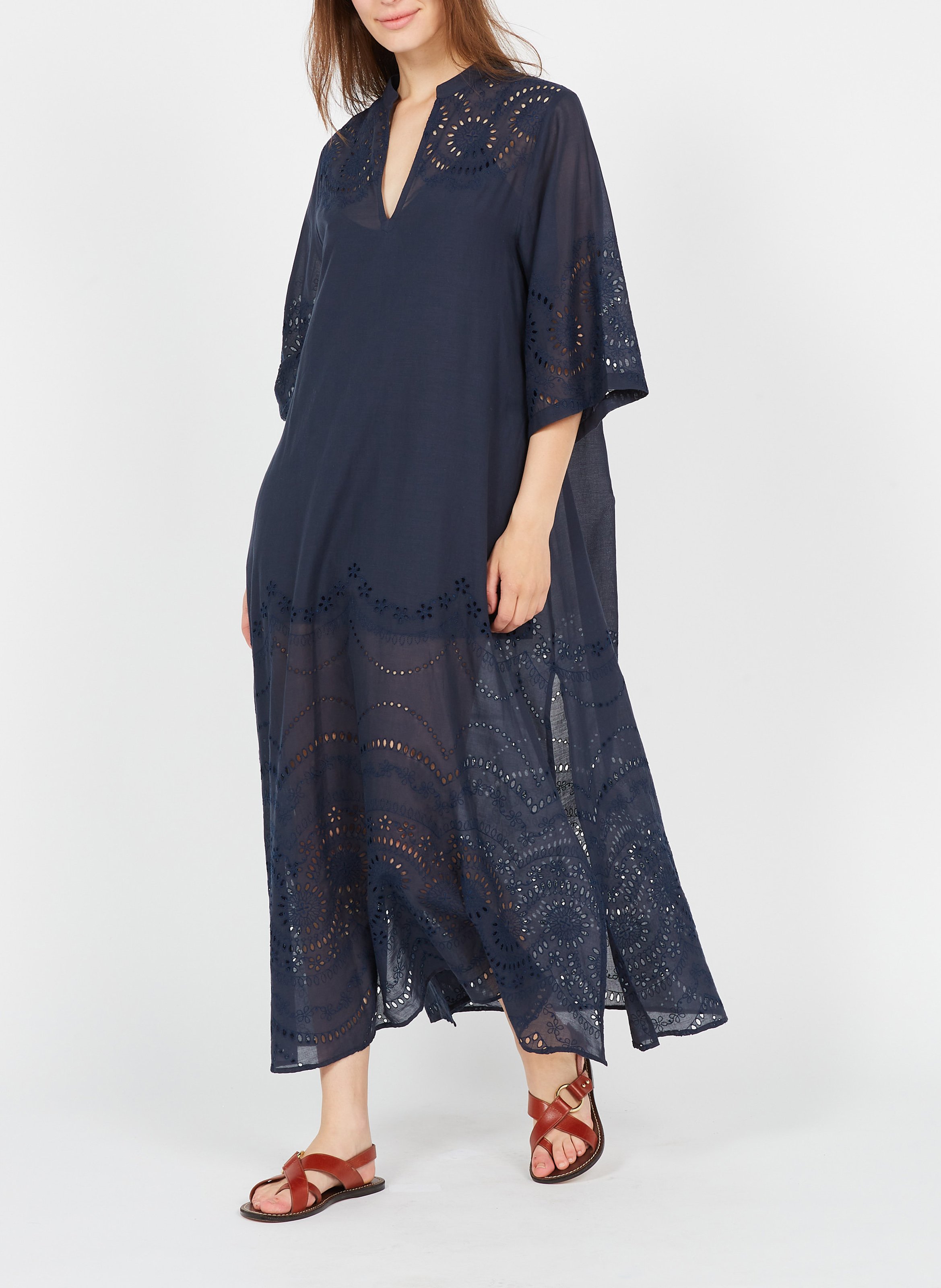 Robe longue col tunisien en coton PAUL AND JOE Bleu