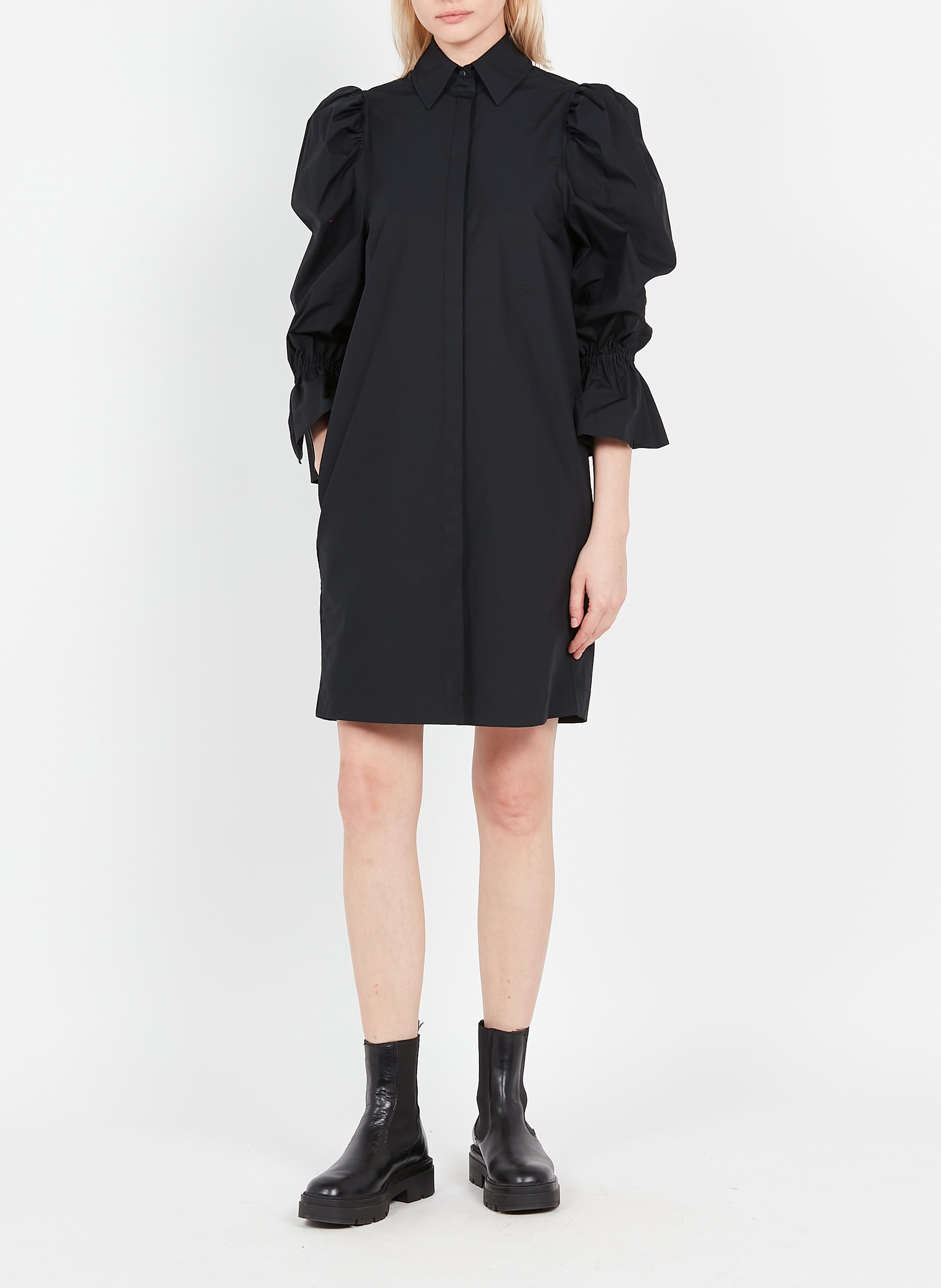 Midi dress with classic collar KARL LAGERFELD Black