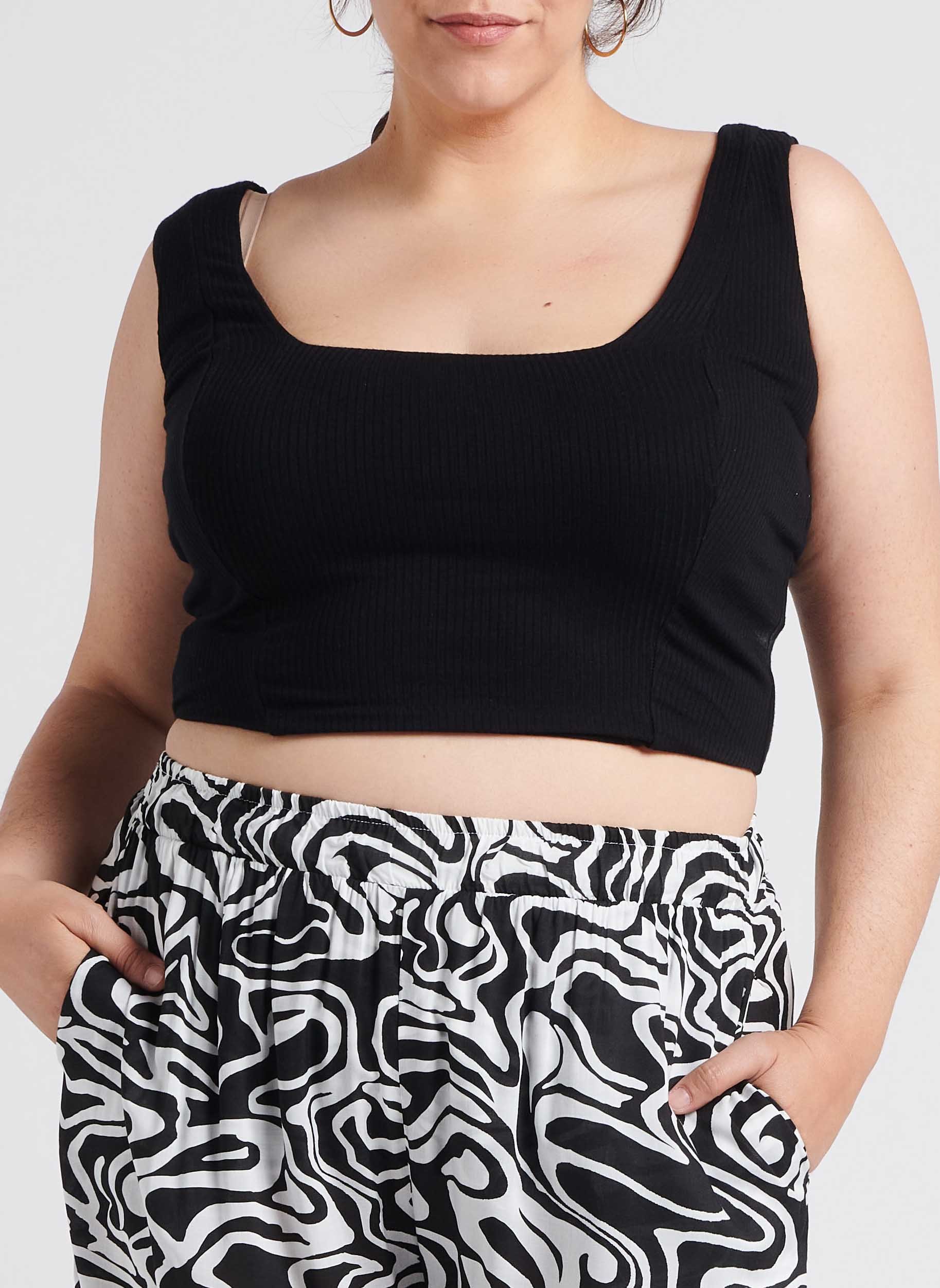 Top court côtelé en viscose stretch MAT FASHION Noir