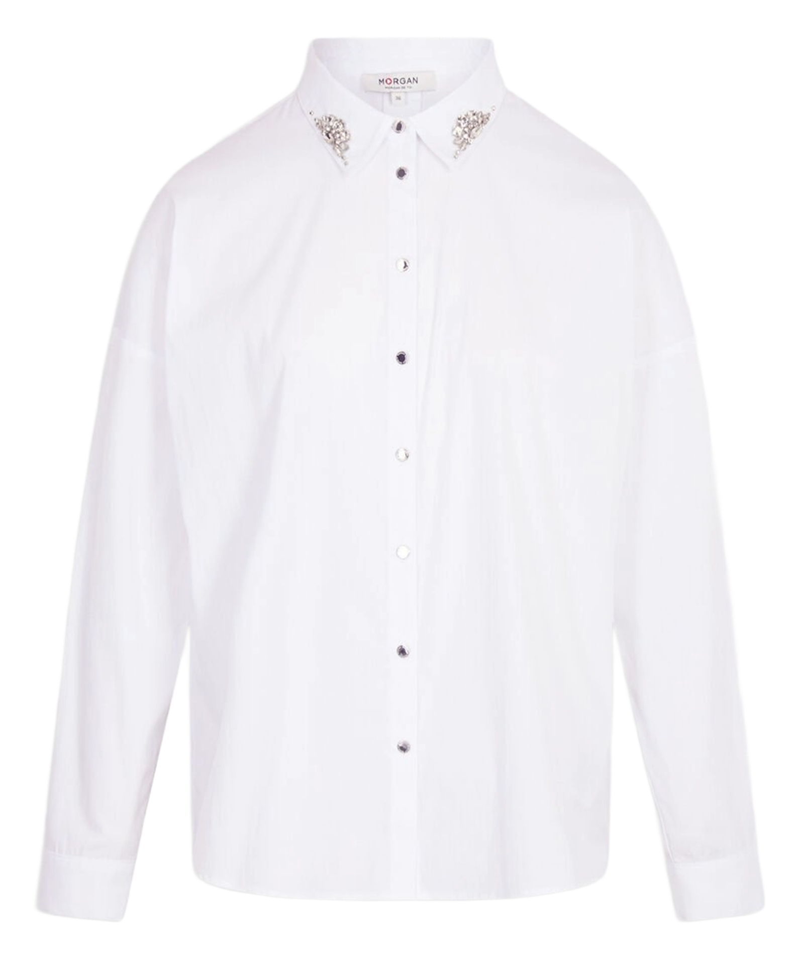 <p>Hemd in Übergröße mit Strasssteinen</p> MORGAN Weiss