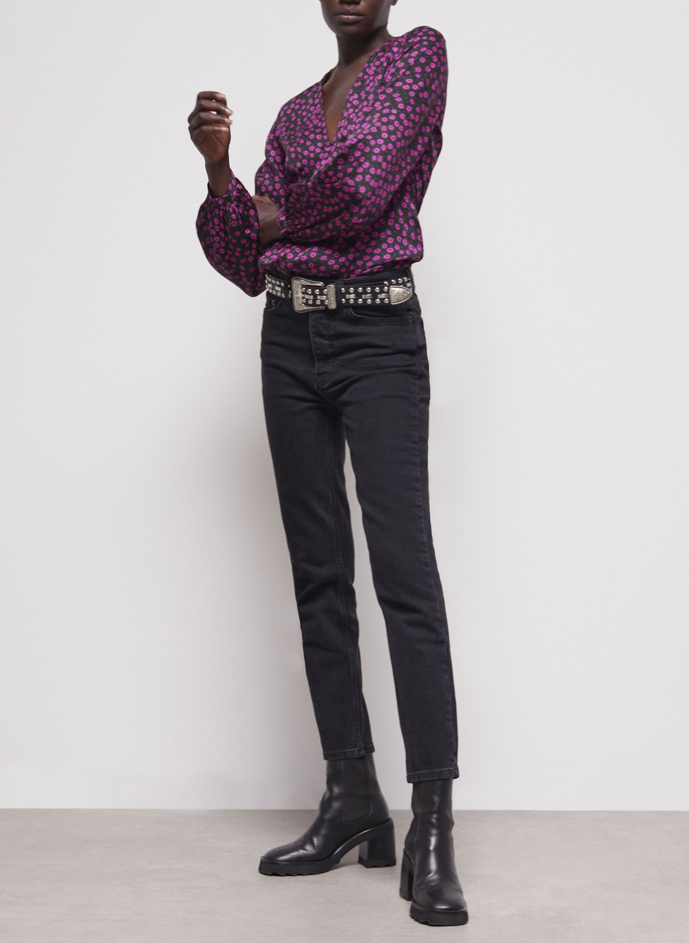 Top col V à imprimé fleuri  THE KOOPLES Rose