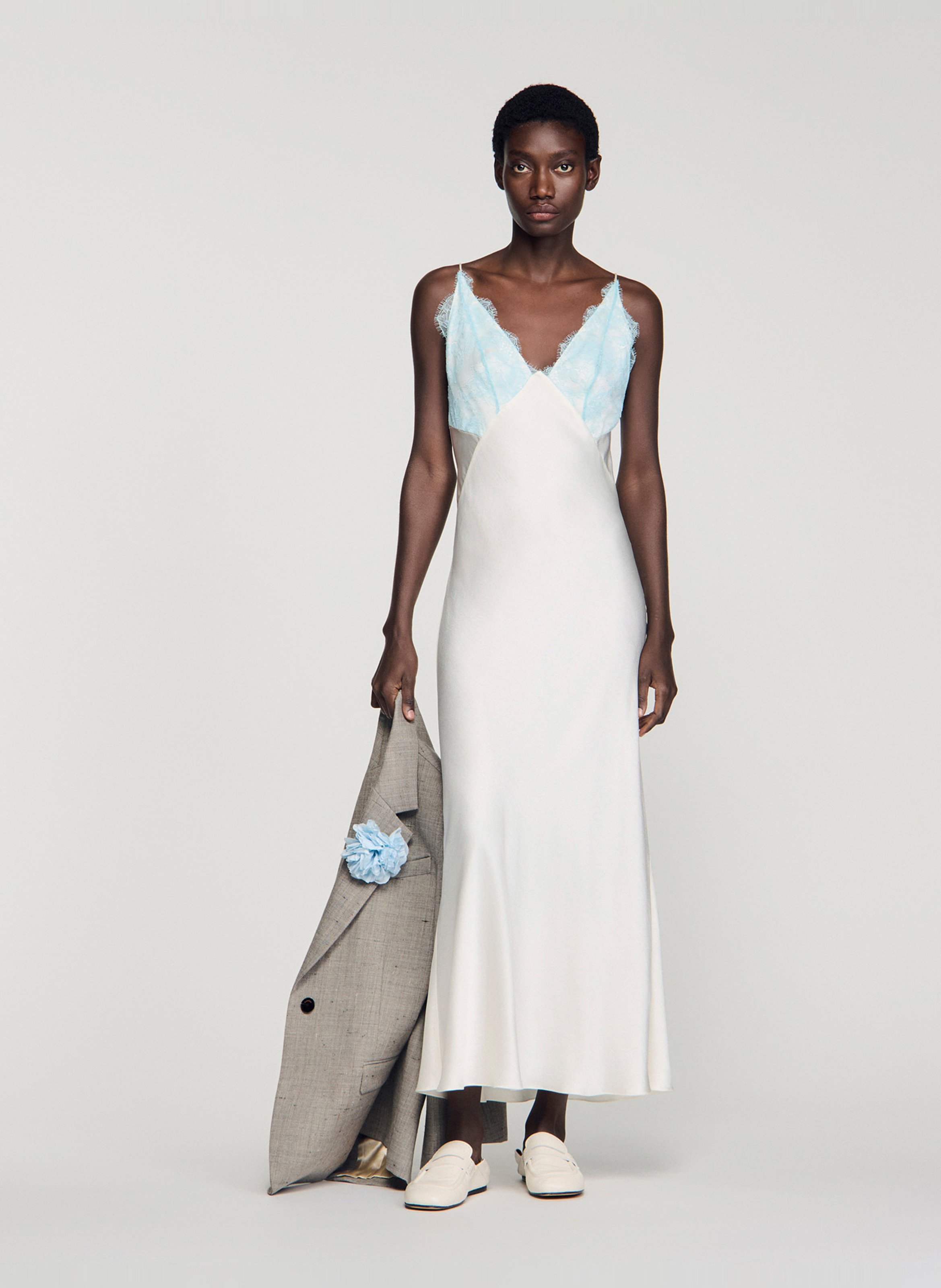 Long V-neck dress SANDRO Beige