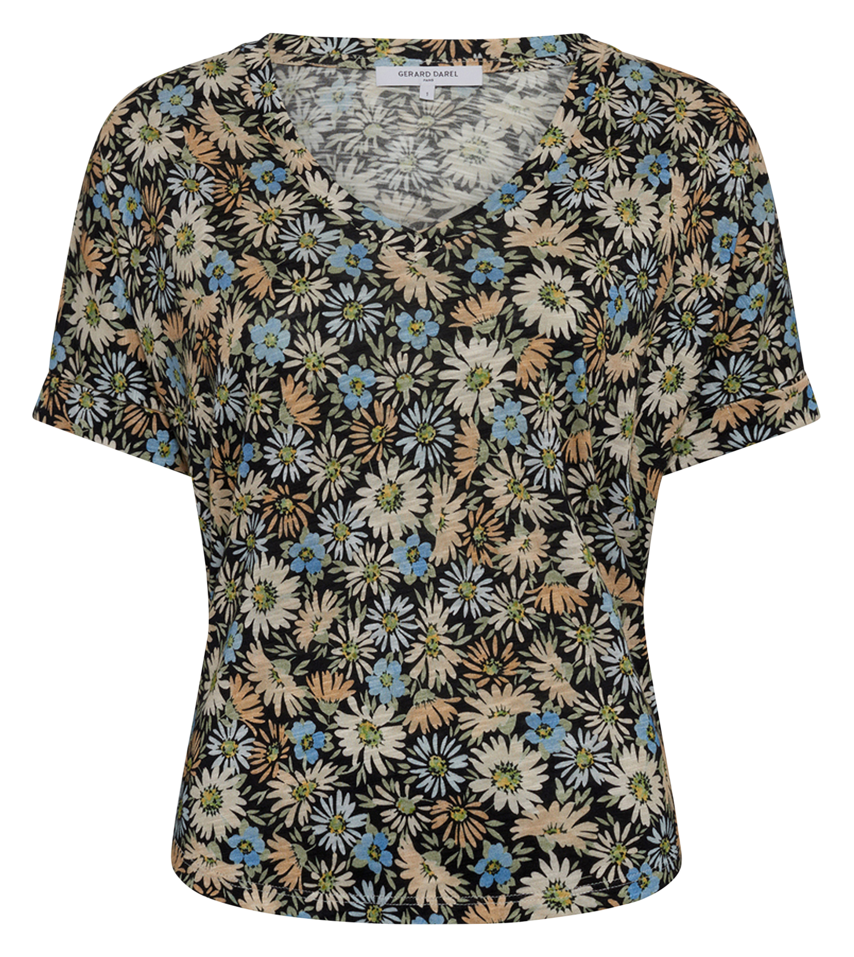 Tee-shirt droit col V en coton mélangé imprimé GERARD DAREL Bleu