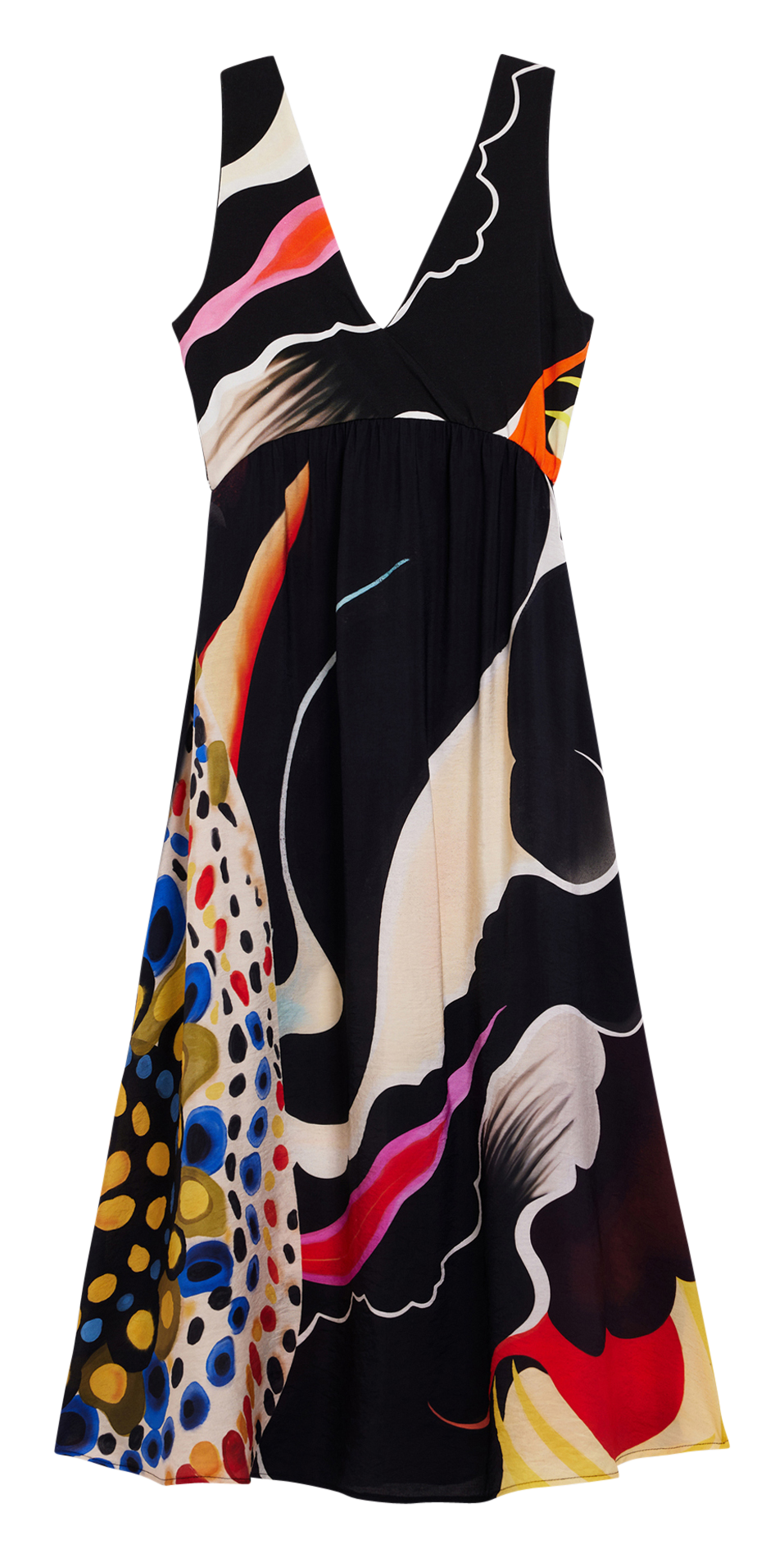 Robe midi col V imprimé DESIGUAL Noir